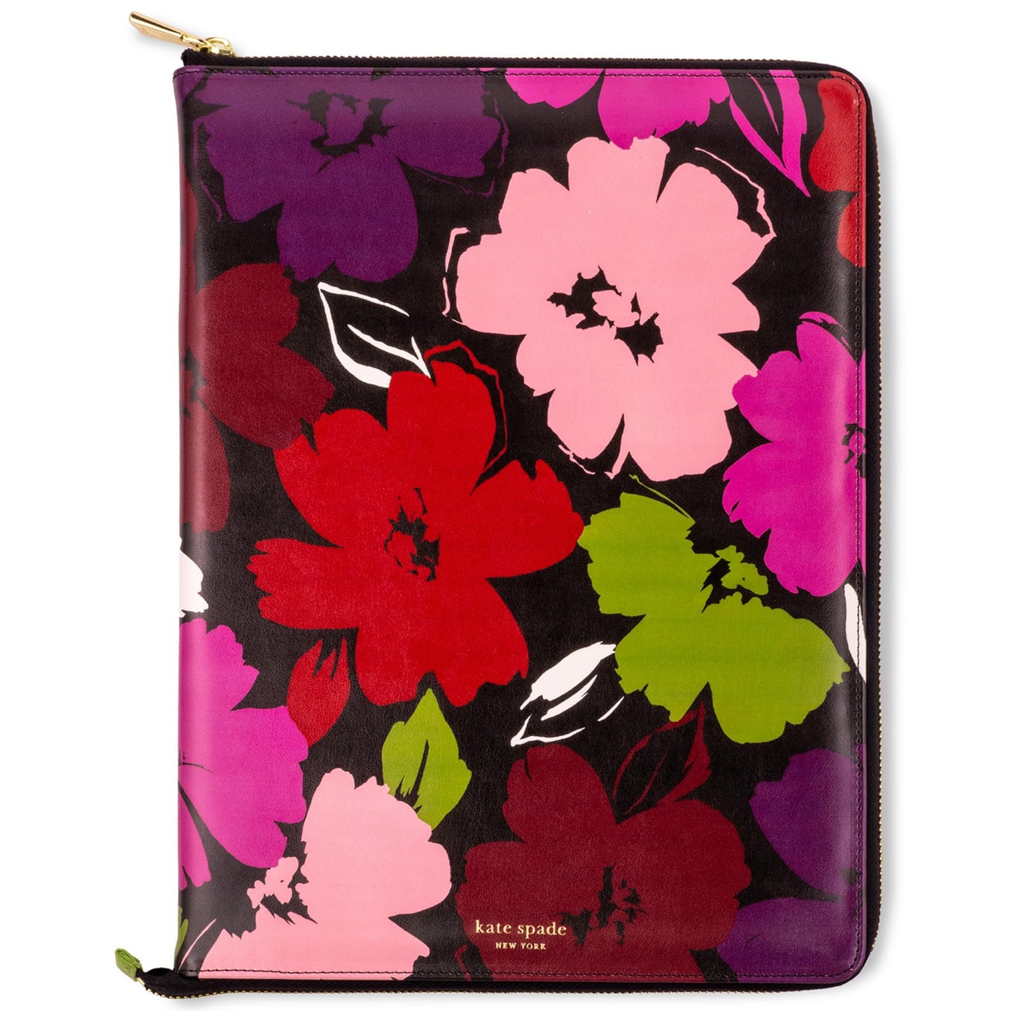 Kate Spade New York 13.25" x 9.5" Faux Leather Notepad Zip Folio with Interior Pocket, Legal Pad, Gold Zipper Close, and Pen Loop, Painterly Blooms