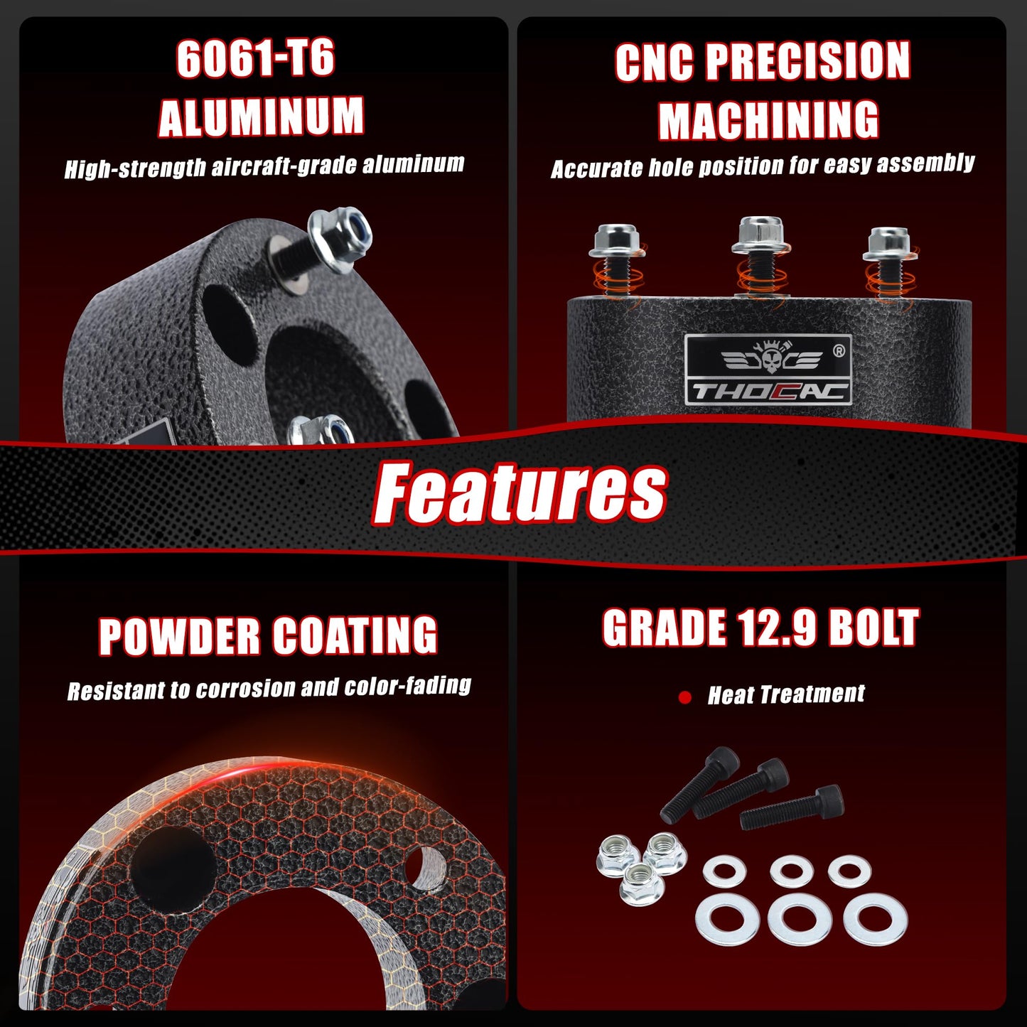 THOCAC 2" Front Leveling Lift Kits for 2006-2024 Ram 1500 4WD, 2020-2024 Ram 1500 2WD, Aluminum Suspension Leveling Kit with CNC Strut Spacers