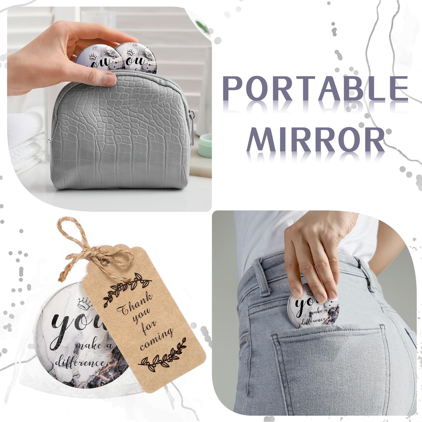 Tradder 50 Sets Compact Mirrors Bulk Women Gifts Inspirational Appreciation Employee Quinceanera Gifts Small Purse Pocket Makeup Mirrors for Mother's Day Coworker Nurse Bridal Souvenir Bag(Black)