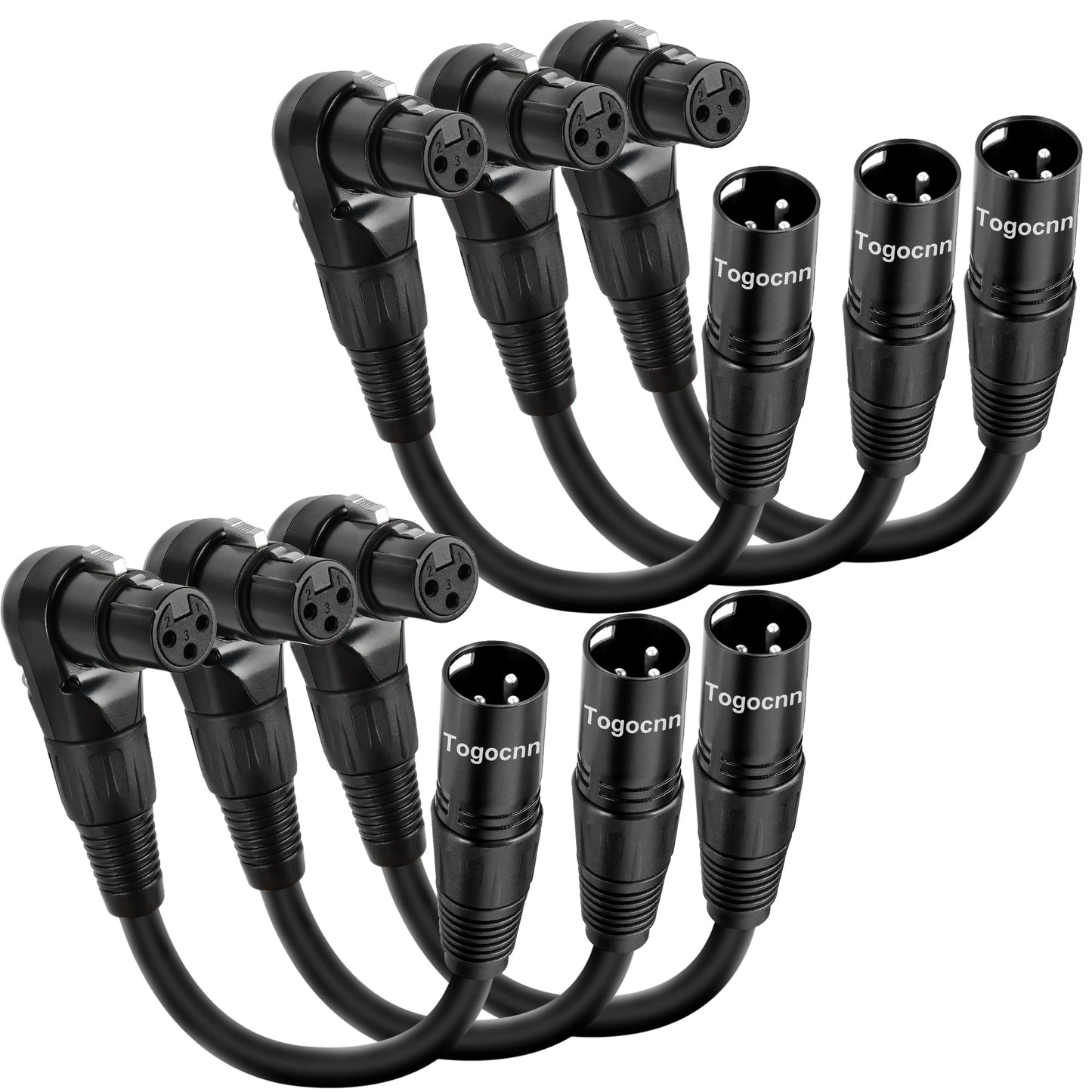 Togconn 6-Pack XLR Microphone Extension Cable Adapter 0.6 Feet, 90 Degree XLR Female to Straight Male 3-Pin Mic Connector for Speaker, Recording Studio, Mic Mixer, Audio Interface, Amplifier, More
