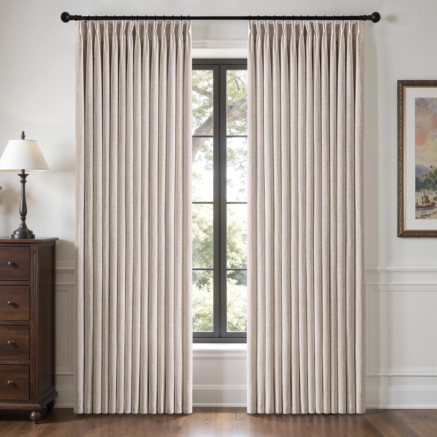 MIULEE Pinch Pleated Thick Linen Curtains 102 Inches Long 2 Panels Set - Back Tab, Pinch Pleat Semi Sheer Light Filtering Privacy Curtains Let Light in Window Drapes for Living Room Bedroom, Natural