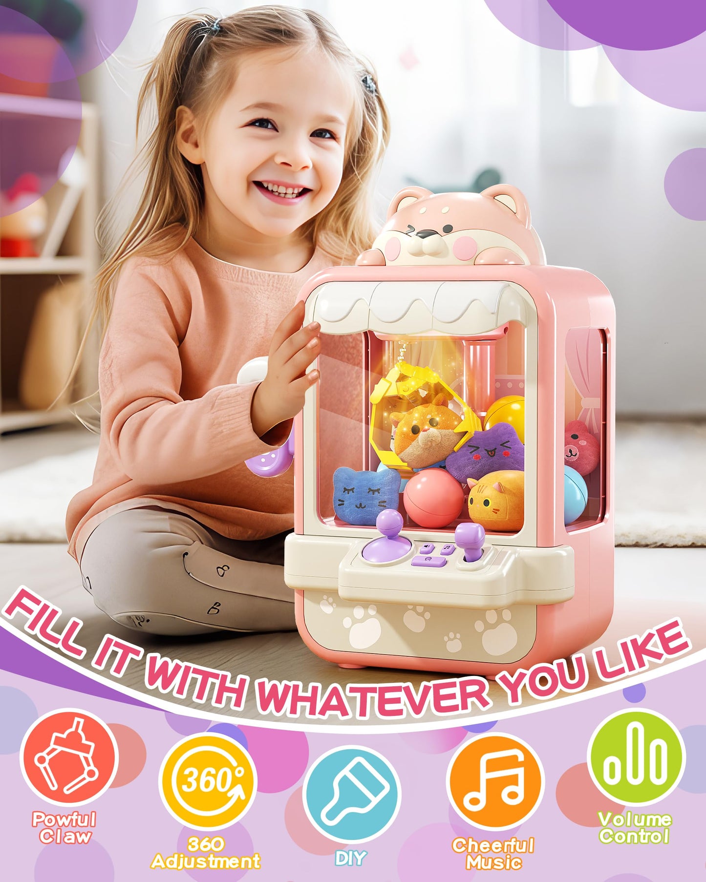 Claw Machine for Kids, Mini Candy Vending Grabber, Vending Machine Toys for Girls and Boys, Kids Party Games, Electronic Arcade Game Indoor Toy for Home Party Birthday Gifts & 35 Mini Toys (Small)