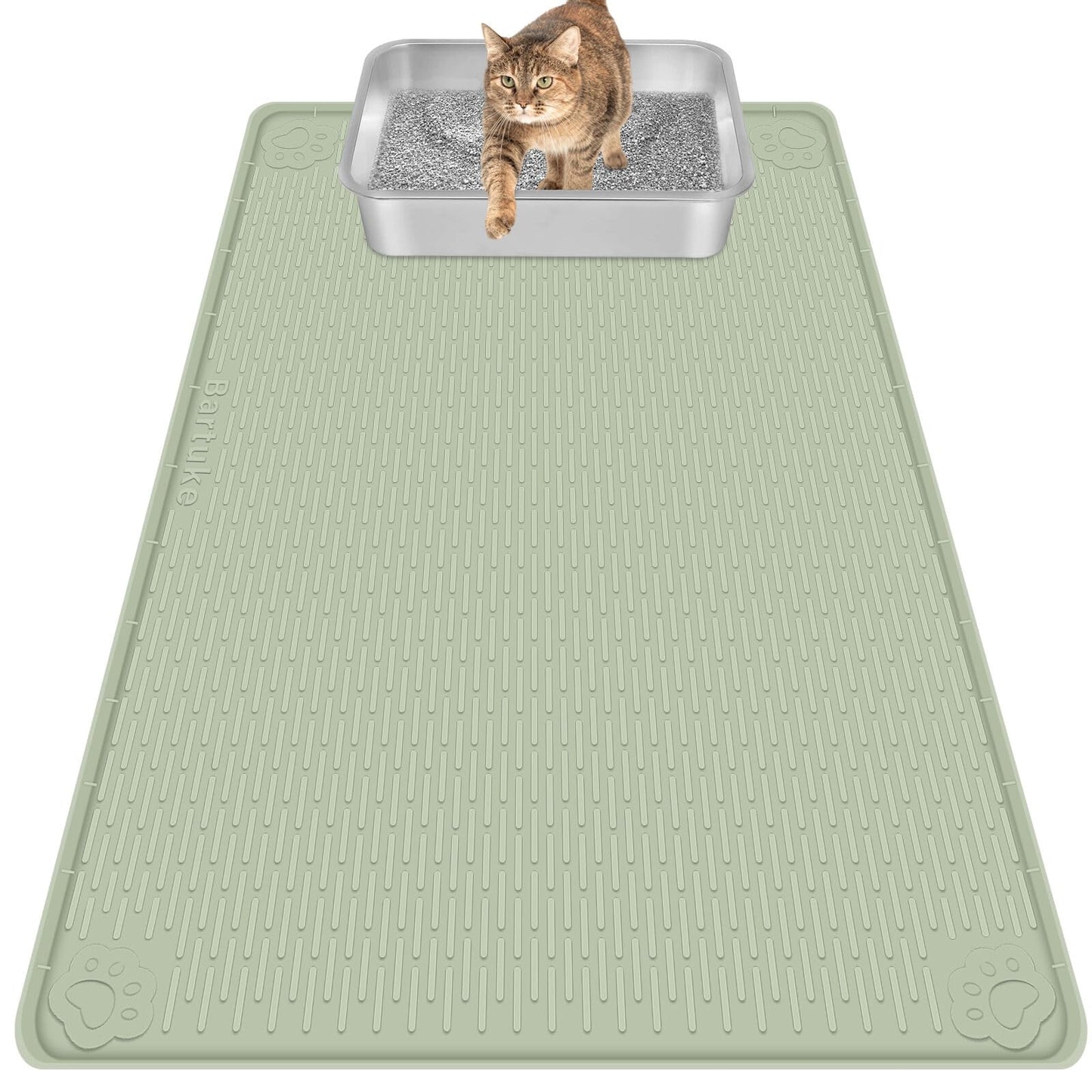 Bartuke Cat Litter Mat, Extra Large 101 x 71cm Silicone Mat Litter Trapping Mat for Scatter Control, Soft on Kitty Paws, Easy to Clean (Green)
