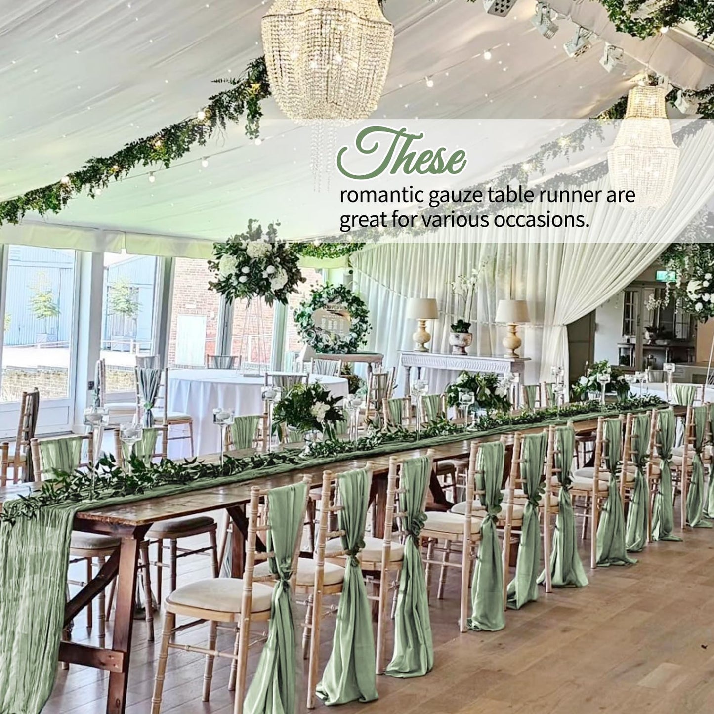 12 Pack Sage Green Cheesecloth Table Runner 10Ft, Gauze Table Runners 21.5 x 120 inch,Semi Sheer Cheese Cloth Fabric Runner Bulk for Wedding,Party,Baby Shower,Bridal Shower