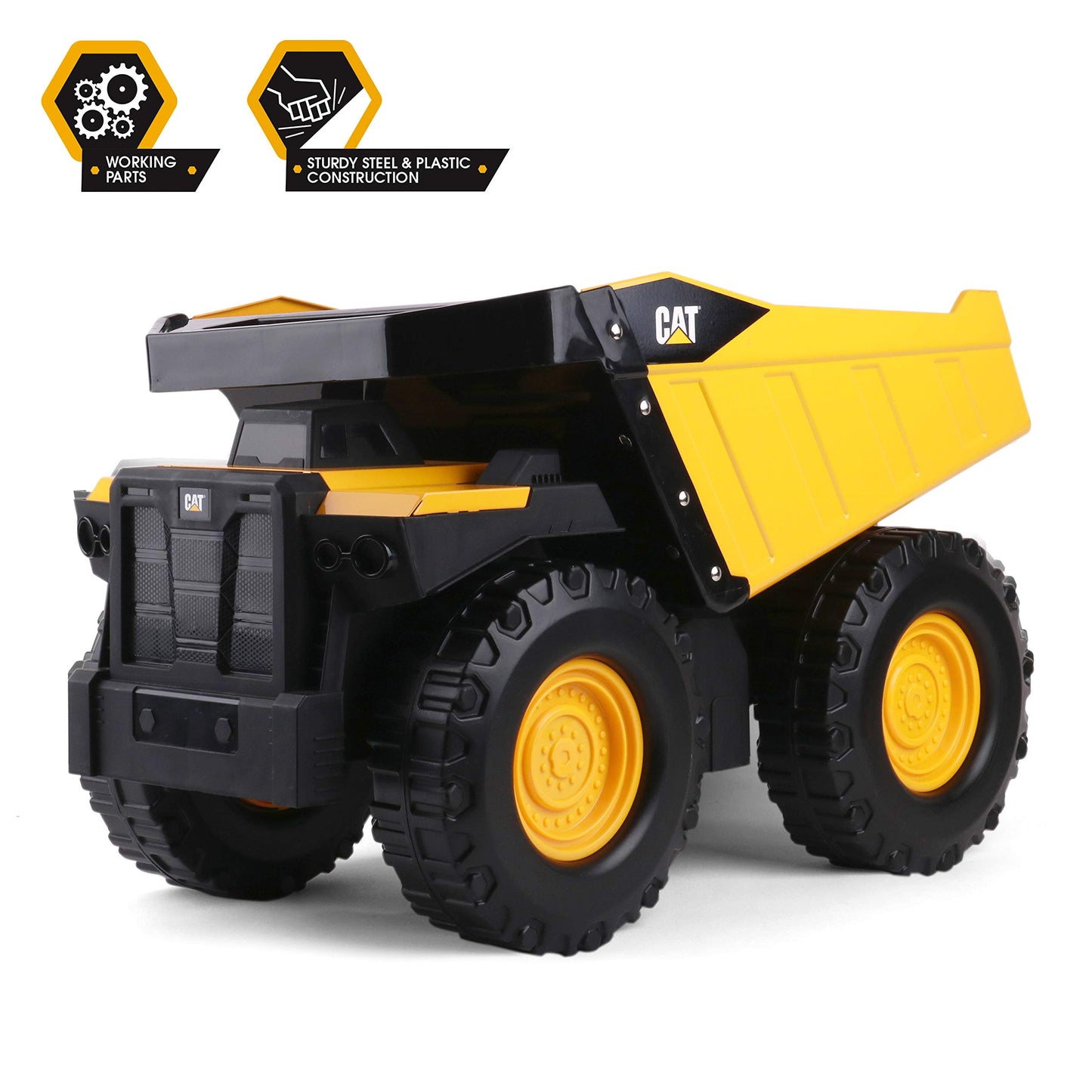 Cat Construction Toys, Cat Mighty Steel Dump Truck 20” - Real Steel Body, Working Dump Bed, Oversize All-Terrain Wheels, Heavy-Duty Construction Vehicle for Indoor & Outdoor Play, Kids Ages 3 +
