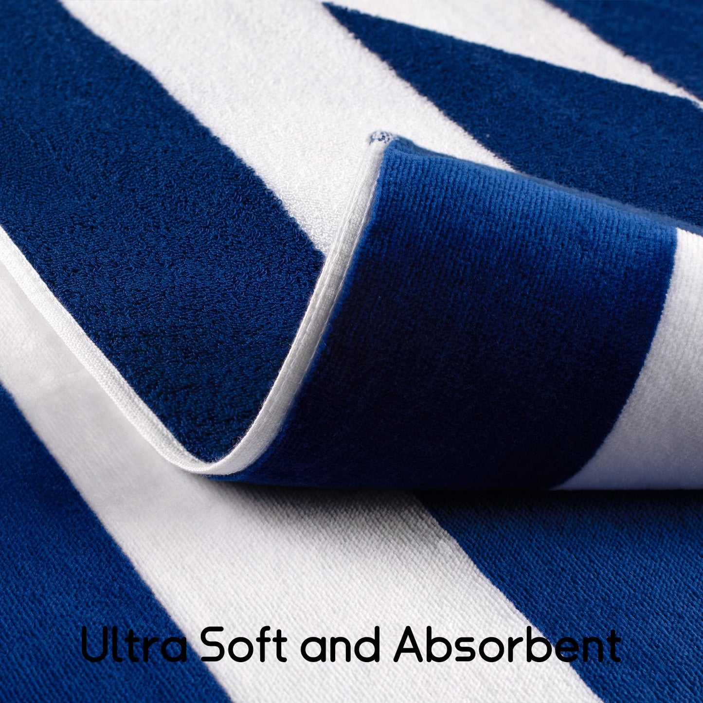 Ouxiaobai Cotton Oversized Beach Towel - 180 x 90 CM Striped Pool Towel, Soft Velour Cabana Swim Towel