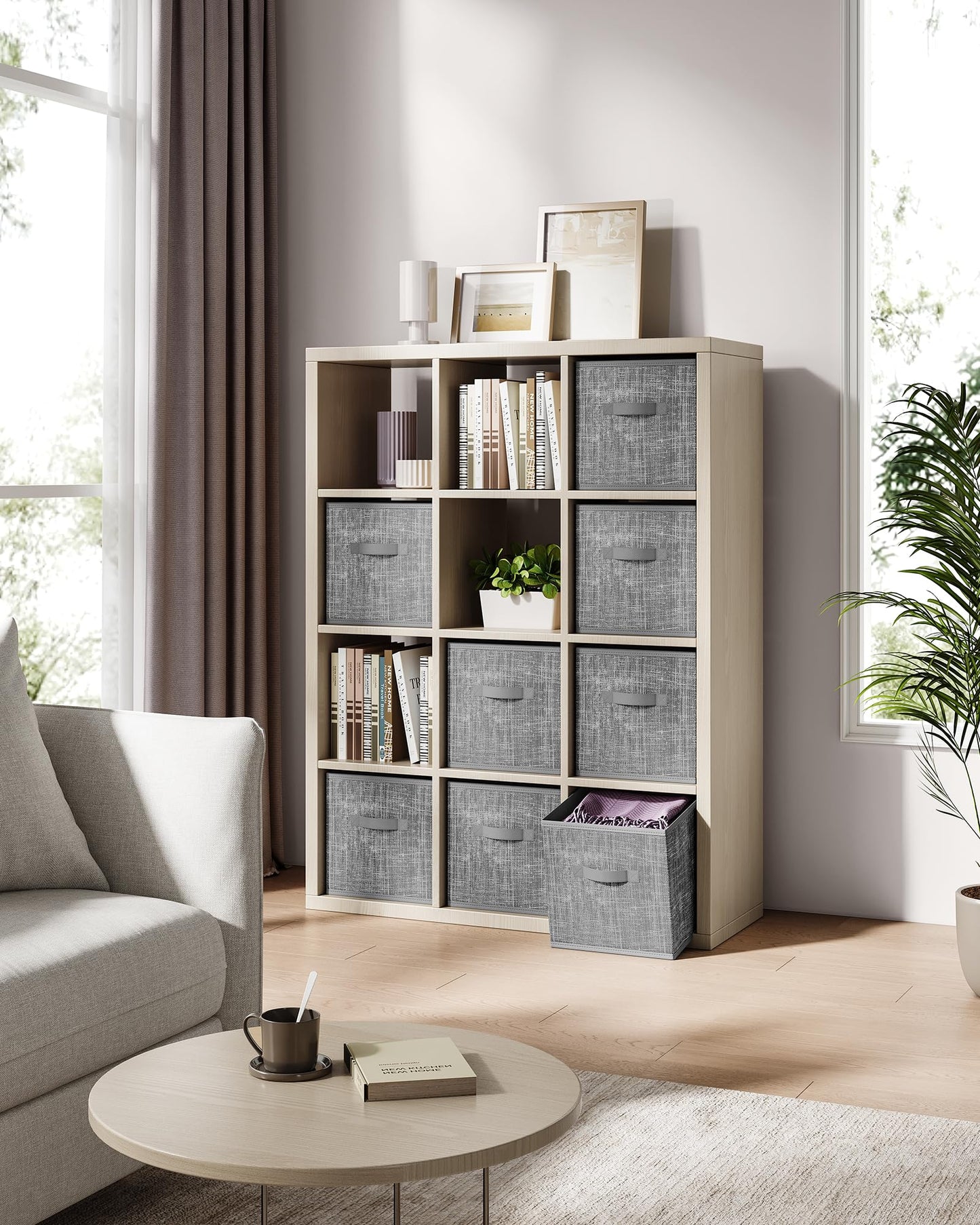 SONGMICS Storage Cubes, 33 x 33 x 33 cm Non-Woven Fabric Bins with Double Handles, Set of 8, Closet Organizers for Shelves, Foldable, for Clothes, Cattail Gray UROB833G01