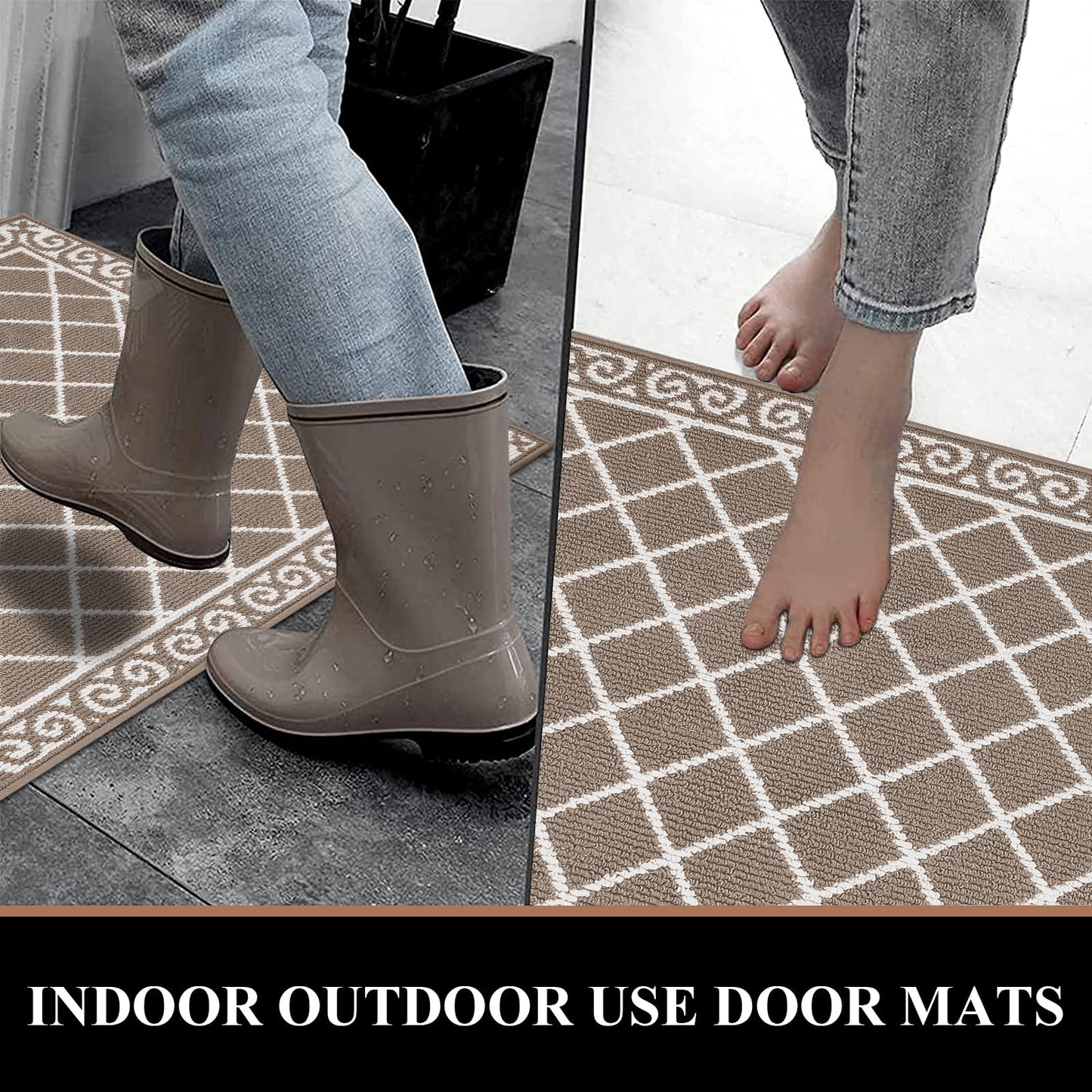 HEBE Indoor Door Mat, 32" x 48" Non Slip Absorbent Resist Dirt Front Door Mats Indoor, Washable Inside Floor Mat, Durable Low Profile Welcome Mat Entrance Rugs Entry Rug Mat for Entryway, Brown