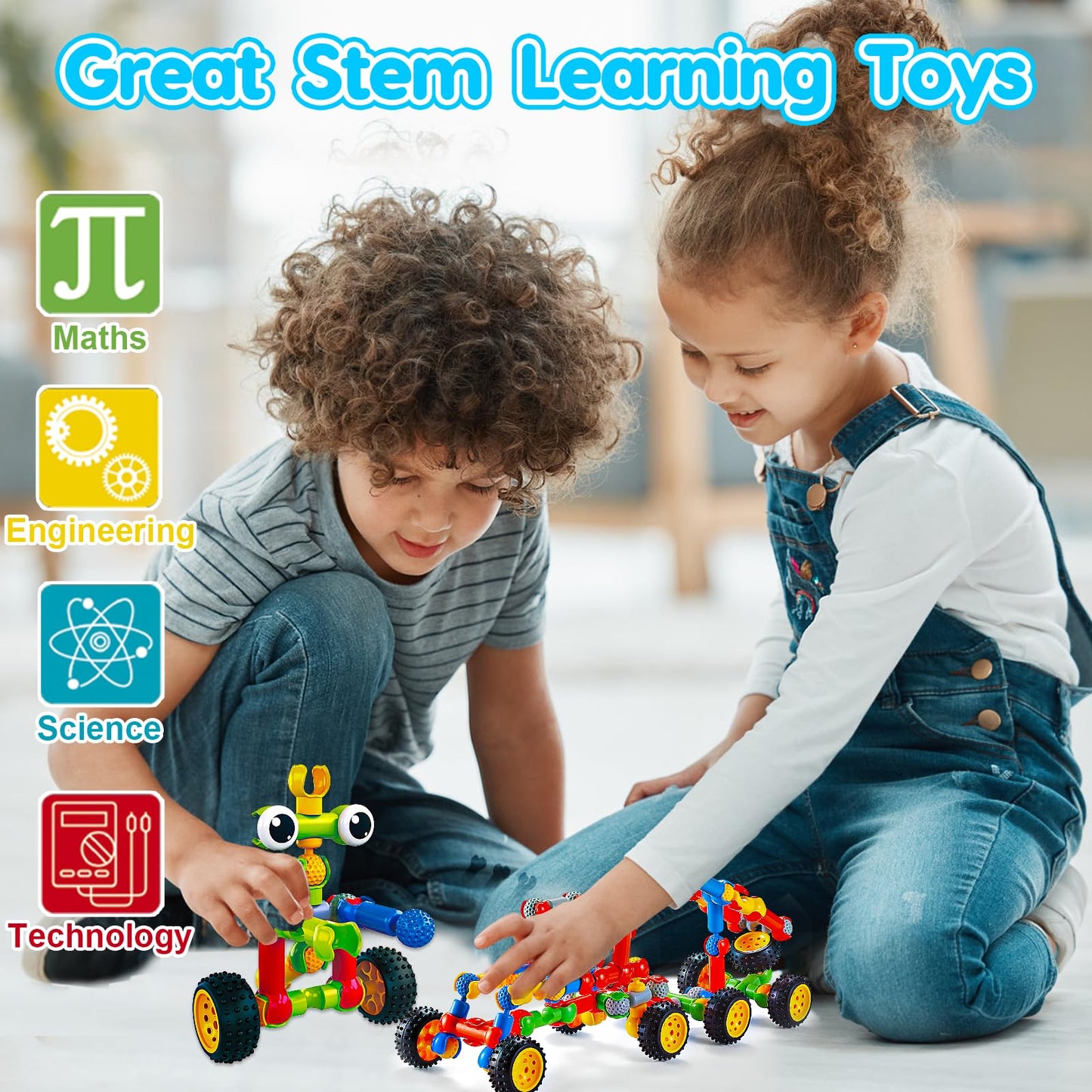 Kids STEM Building Toys for 3 4 5 6 7 8+ Year Old Boy Girl Birthday Gift, 125 Pcs Preschool Classroom Educational Building Blocks Stem Kits Ages 3-5 4-8 5-7 6-8 Engineering Creative Games