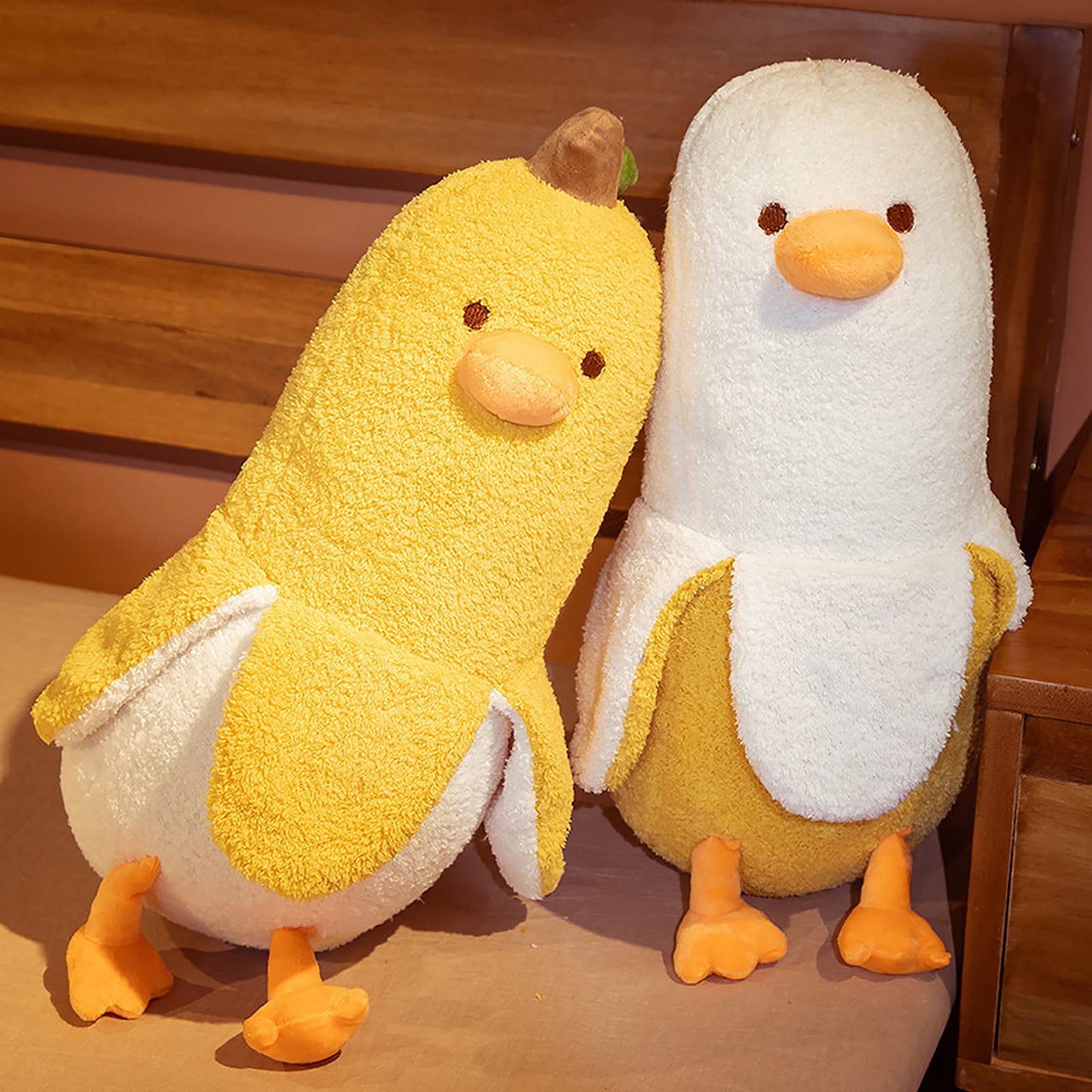 PEACHCAT Banana Duck Plush Toy Cute Plushie Hugging Plush Pillow Duck Stuffed Animal for Girls and Boys White 35.4"