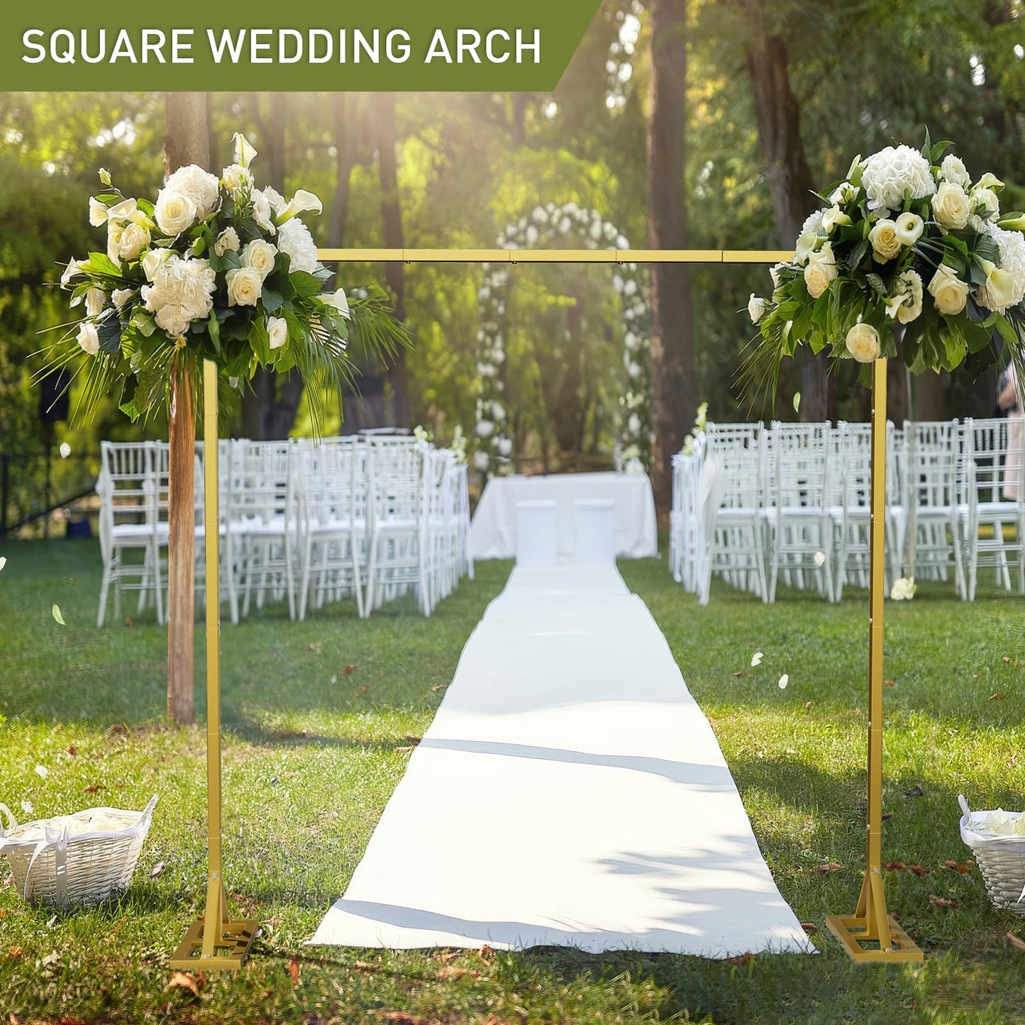8.2FT Adjustable Backdrop Stand Kit - Square Wedding Arch & Balloon Arch for Photo Booth Background, Baby Shower, Birthday Party Decorations (Portable Frame) (Gold)