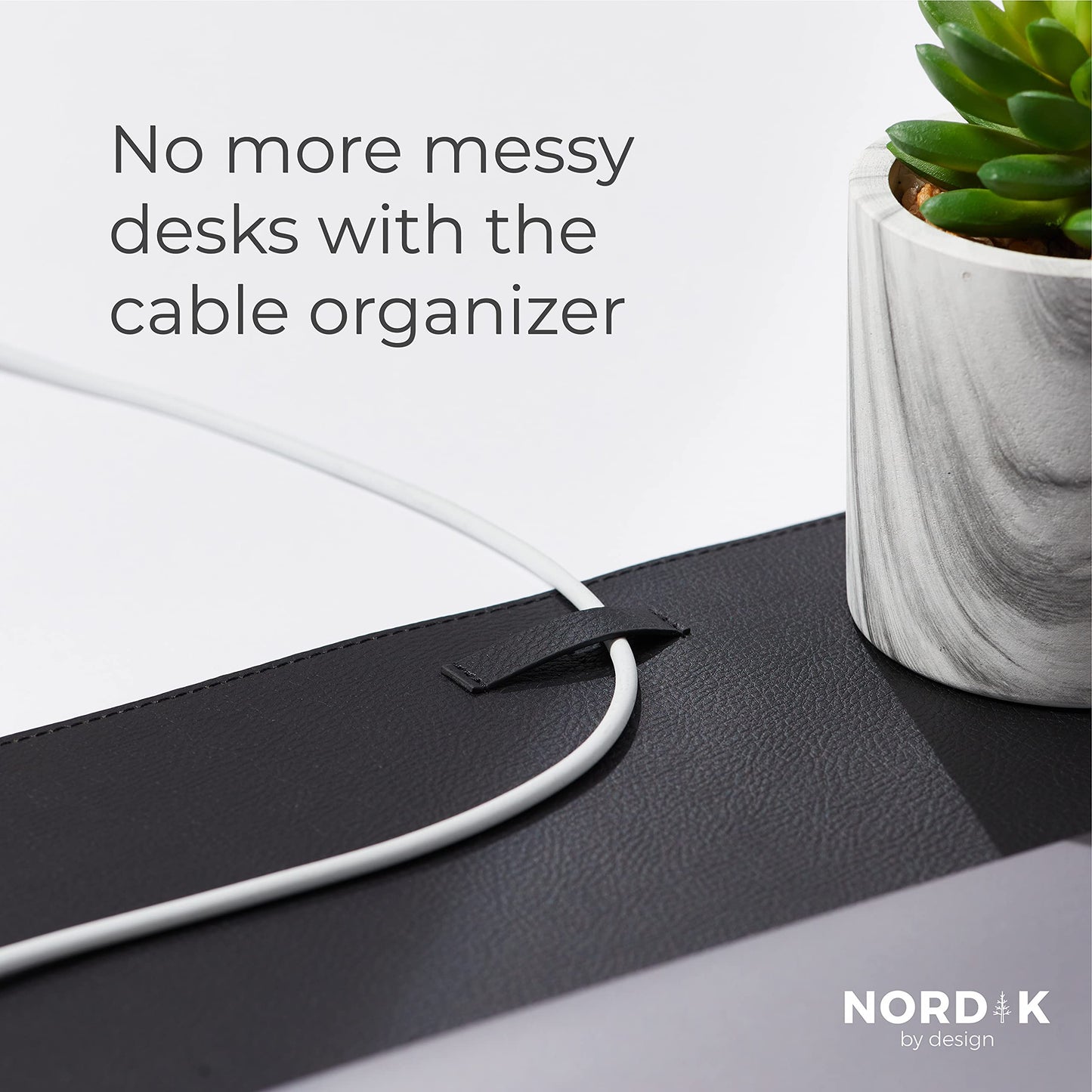 Nordik Leather Desk Mat Cable Organizer - Pebble Black 89cm x 43cm - Premium Extended Mouse Mat for Home Office Accessories - Felt Vegan Large Leather Desk Pad Protector & Desk Blotter Pads Décor