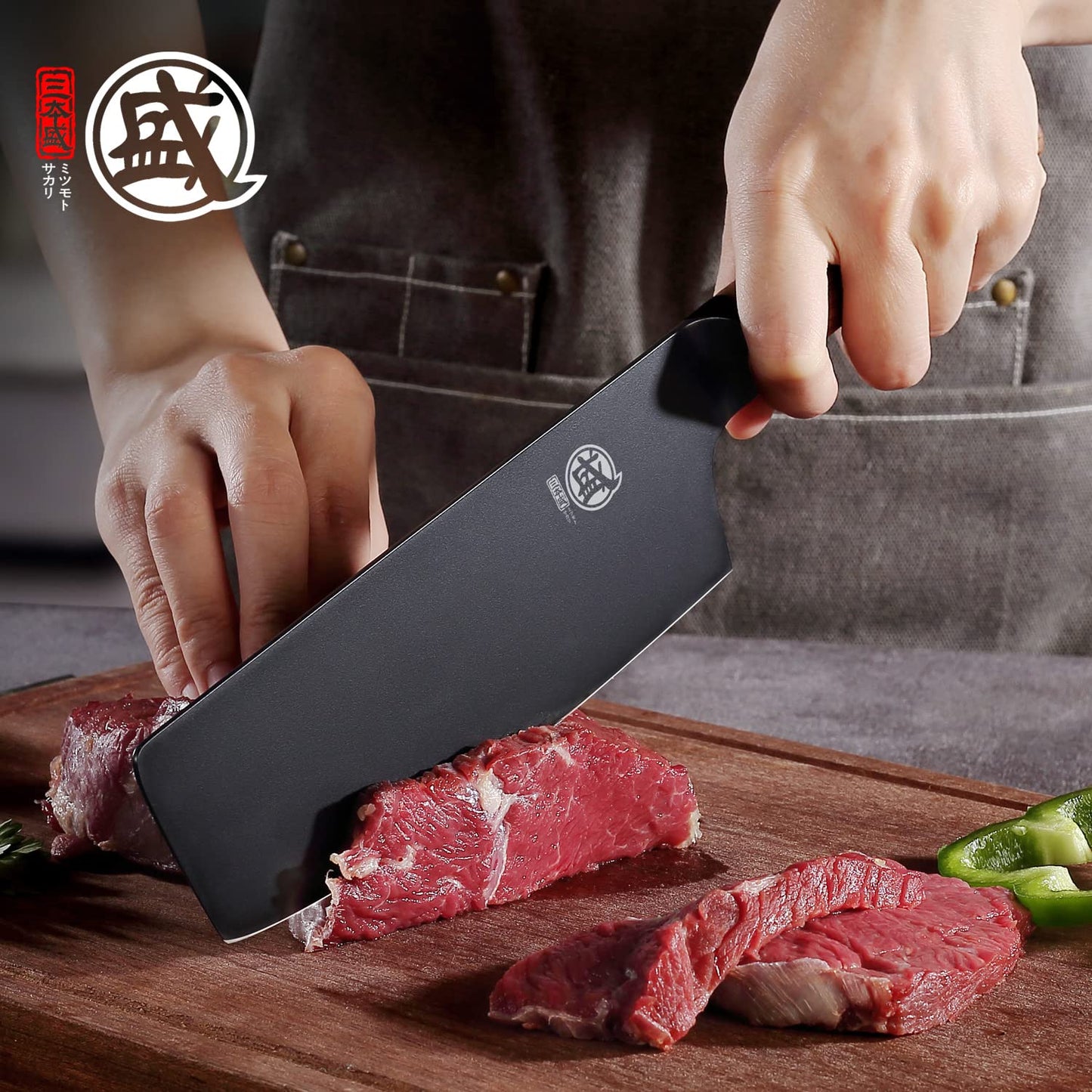 MITSUMOTO SAKARI 7 inch Japanese Nakiri Chef Knife, Professional Black Titanium Coated Vegetable Kitchen Knife, German Premium Alloy Steel Cooking Chef's Knives (Walnut Handle & Box Package)