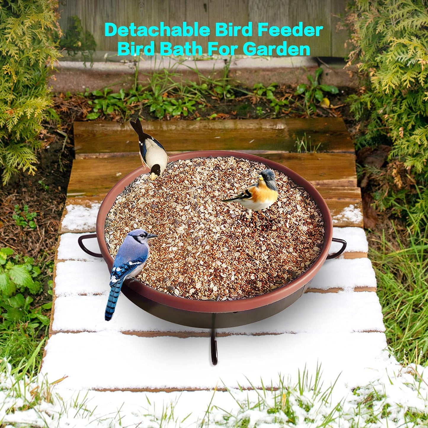 GESAIL Heated Bird Bath for Outdoors for Winter, 3 Easy Ways to Mount Detachable Bird Bath Bowl, 75W Heated Bird Baths with Thermostatically Controlled for Garden Yard Patio Lawn, Terracotta
