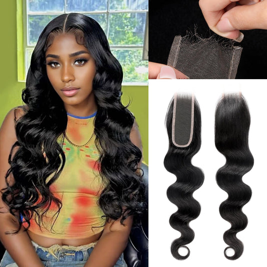 2X6 REAL HD Lace Closure Body Wave Human Hair 0.095mm Ultra-thin Invisible SKINLIKE HD Front Lace Closure Human Hair Pre Plucked Hairline Closure 18inch (Natural Black)