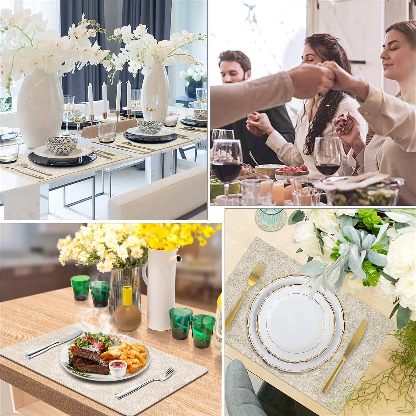 BIPASION Placemats, Faux Leather Heat Resistant Placemats for Dining Table Set of 8, Waterproof Wipeable Washable Place Mats, Easy to Clean Non-Slip Table Mats, Beige
