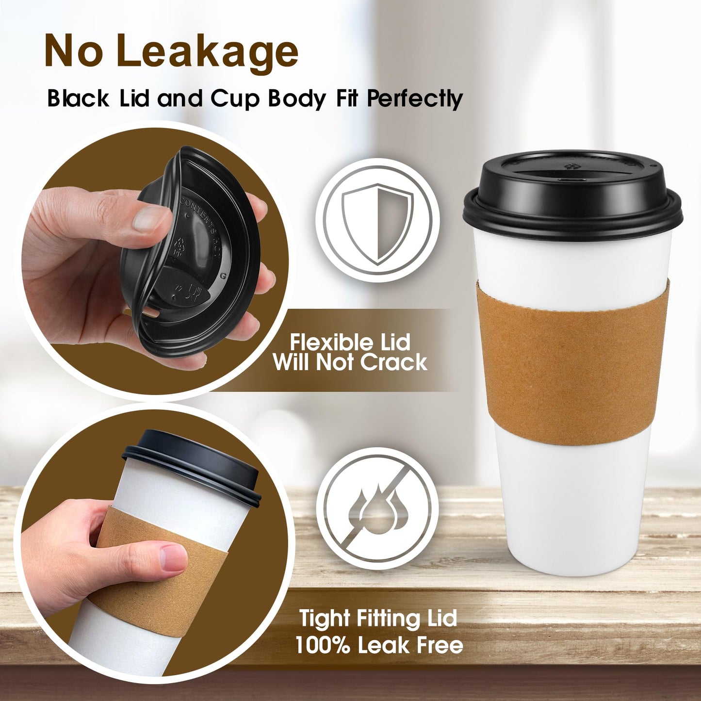 Ginkgo 100 Pack 20 oz Disposable Paper Coffee Cups with Lids and Sleeves, to Go Hot Coffee Cups for Hot Chocolate, Cocoa, Tea and Drinks