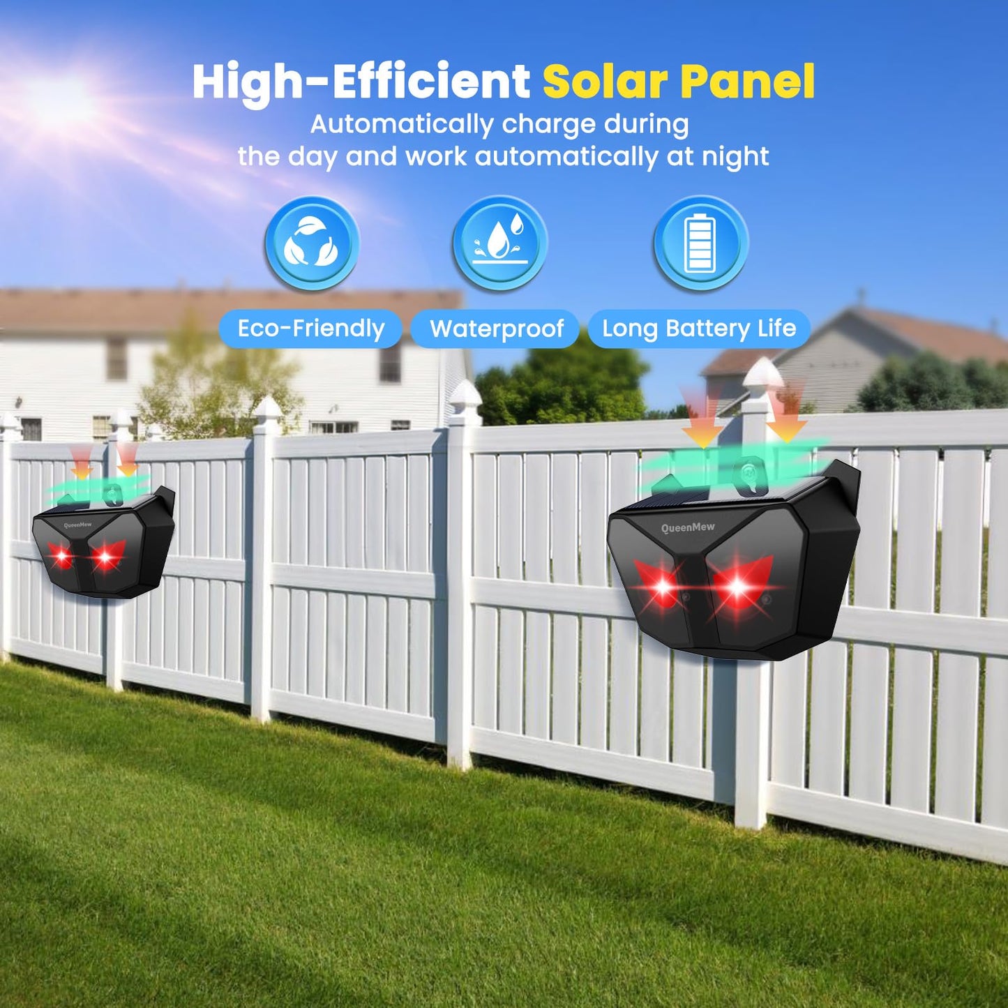 Solar Animal Repeller Outdoor 4 Packs, Nocturnal Animal Deterrent with Red LED Flashing Lights, Waterproof Wild Device for Chicken Coop, Cat, Skunk, Wolf, Deer, Coyote, Fox, Raccoon