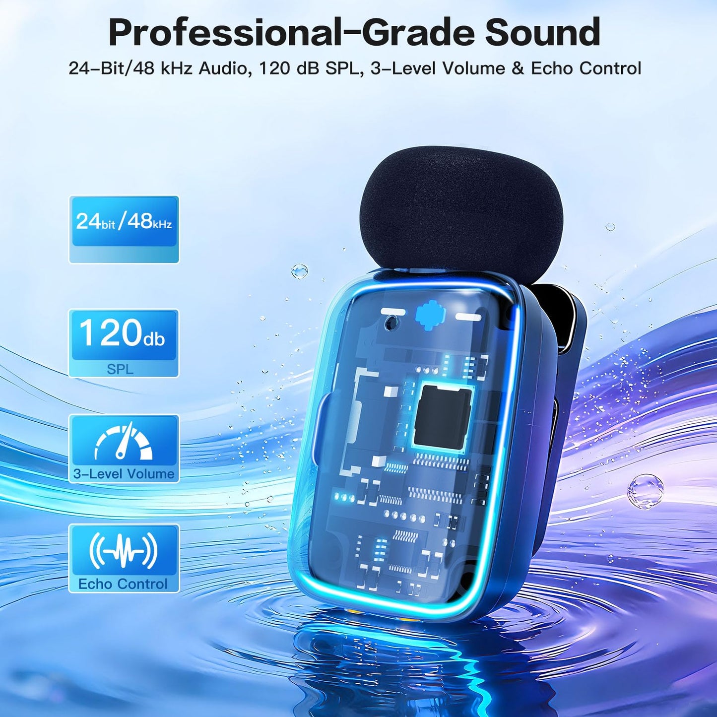 ZealSound Wireless Lavalier Microphone for iPhone/iPad/Android, Mini Microphone with Noise Reduction & 33H Battery, USB-C Plug & Play Clip-on Lapel Mic for Video Recording, Vlogging, YouTube, TikTok
