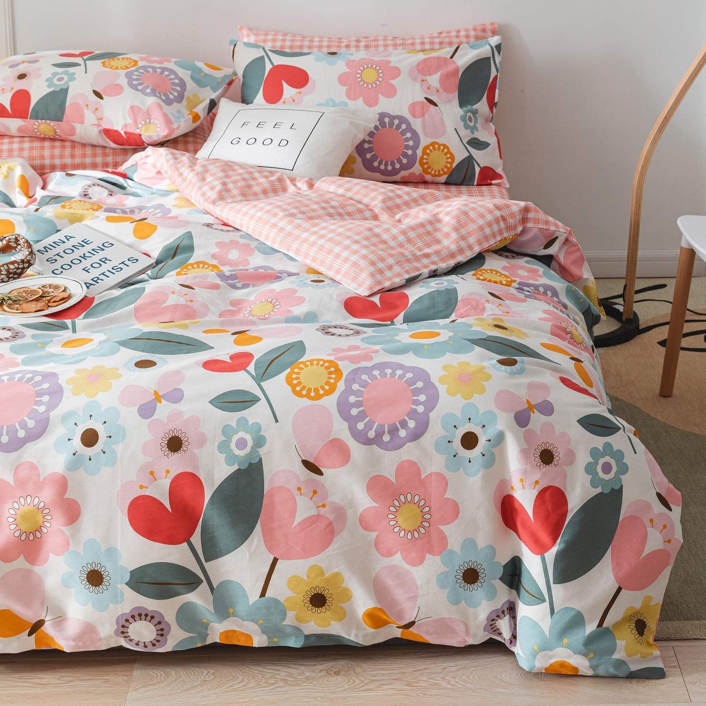 Floral Duvet Cover Twin, 100% Cotton 3 pcs Twin Flower Bedding Set for Girls, Reversible Comforter Cover Ultra Soft Garden Fresh Botanical Duvet Cover, with Zipper Closure, Breathable (No Comforter)