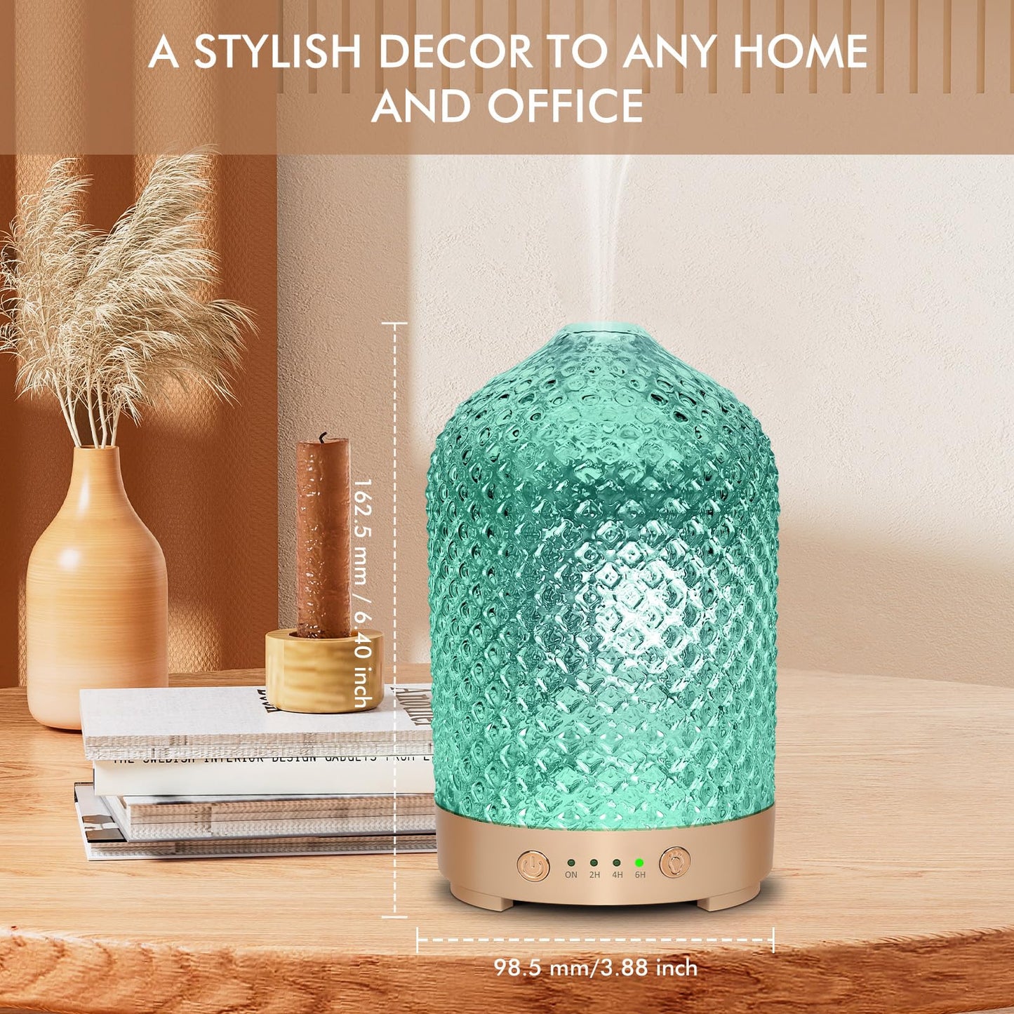 Glass Essential Oil Diffuser 200ml-Ultrasonic Aroma Diffuser with Glass Dome, Aromatherapy Diffuser with 4 Timers 7 Color LED Lights Auto Shut-Off Protection for Home Office Yoga Gift