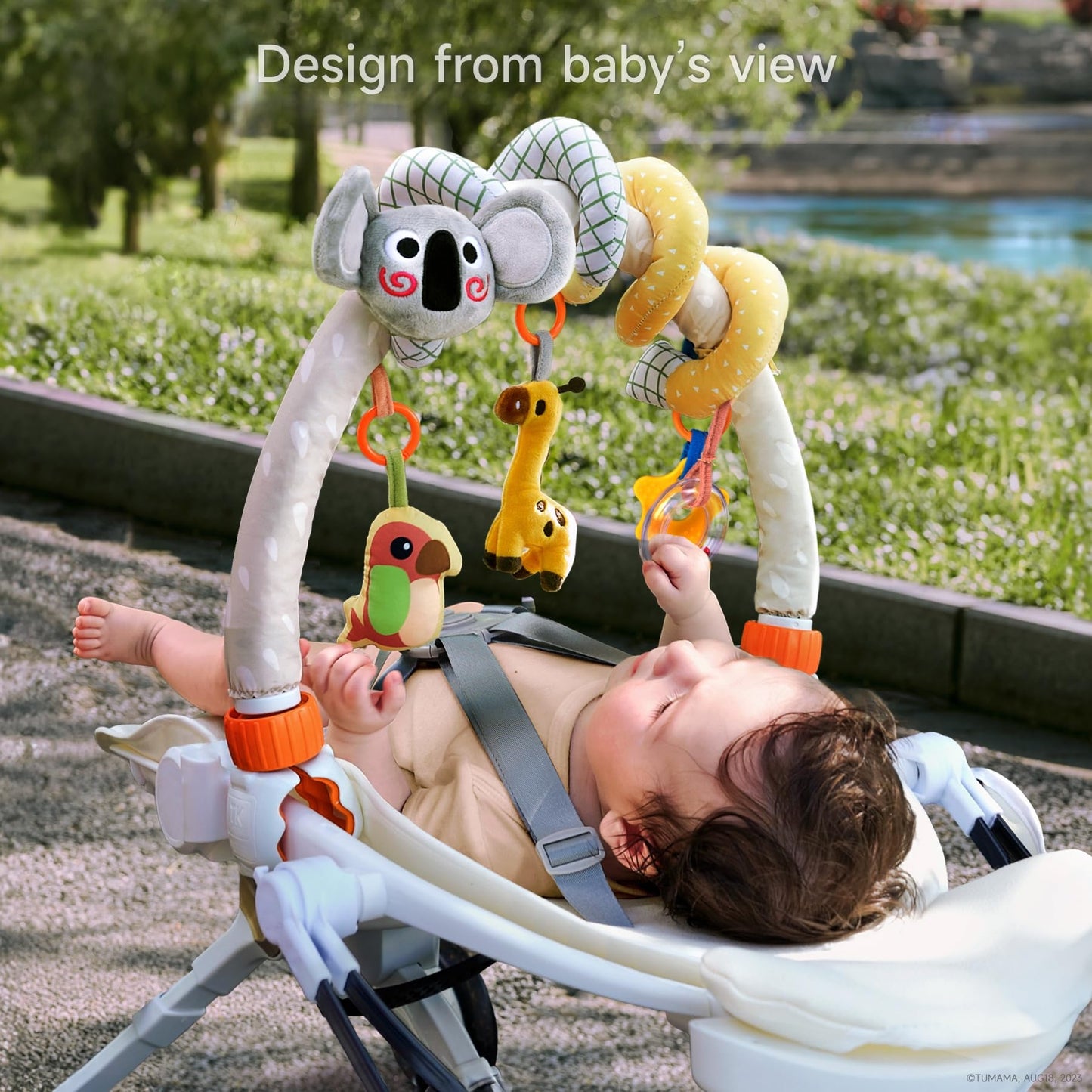 TUMAMA 2 in 1 Spiral Arch Car Seat Toys for Babies 0 3 6 9 12 Months Stroller Toy Baby Hanging Toys with Clip Adjustable Detachable Sensory Travel Crib Bouncer Bassinet Activity Toys