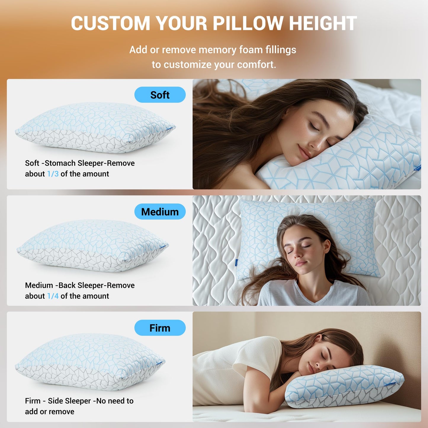 Bafode Pillows King Size Set of 2, Memory Foam Pillows, Cooling Pillow for Sleeping, Adjustable Bed Pillows for Side, Back and Stomach Sleepers