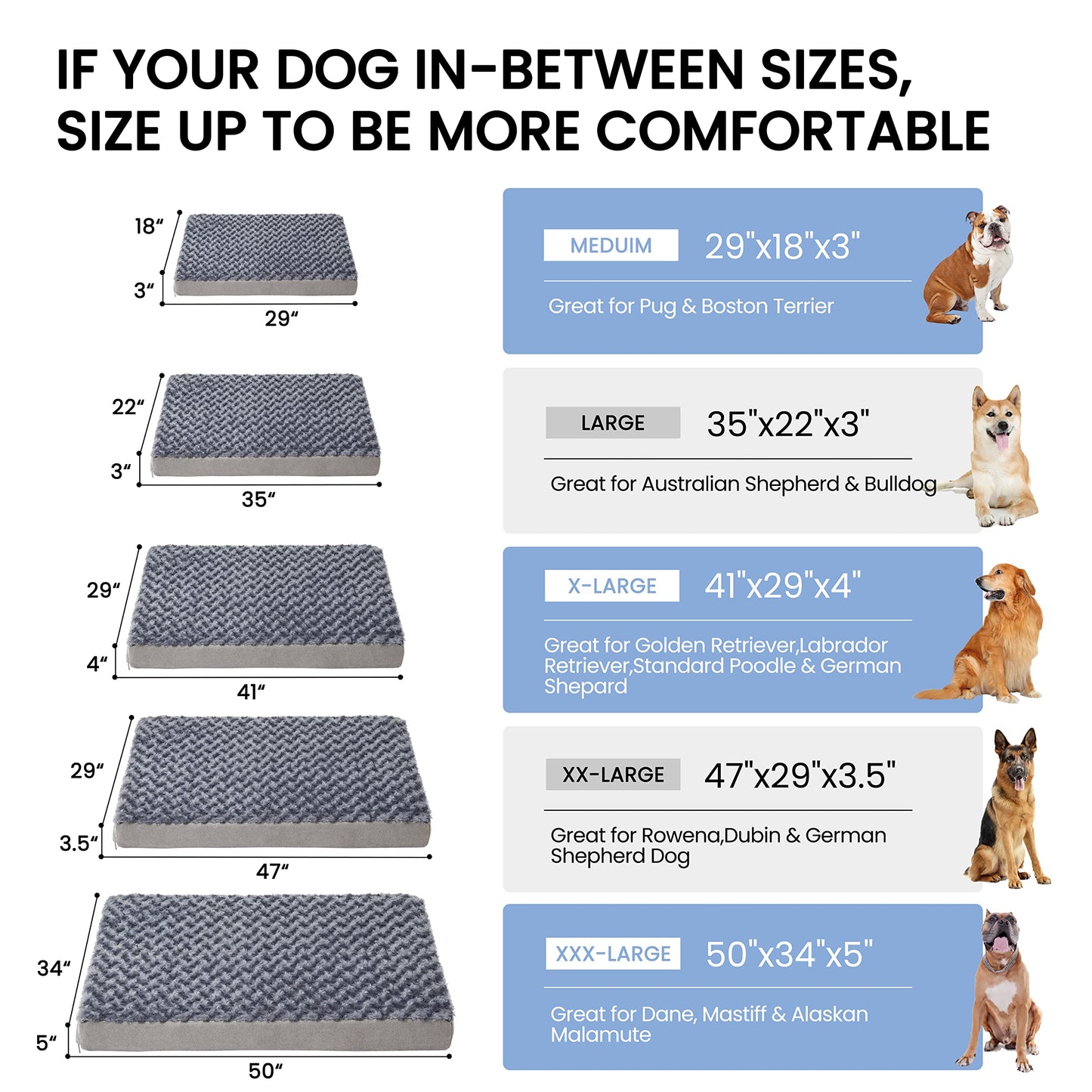 GOHOO PET Orthopedic Memory Foam Bed for Large Dogs, Waterproof Cooling Pet Mats for Crate with Removable Washable Cover,Ideal for Arthritic Dogs, L(35inch,65Lbs)