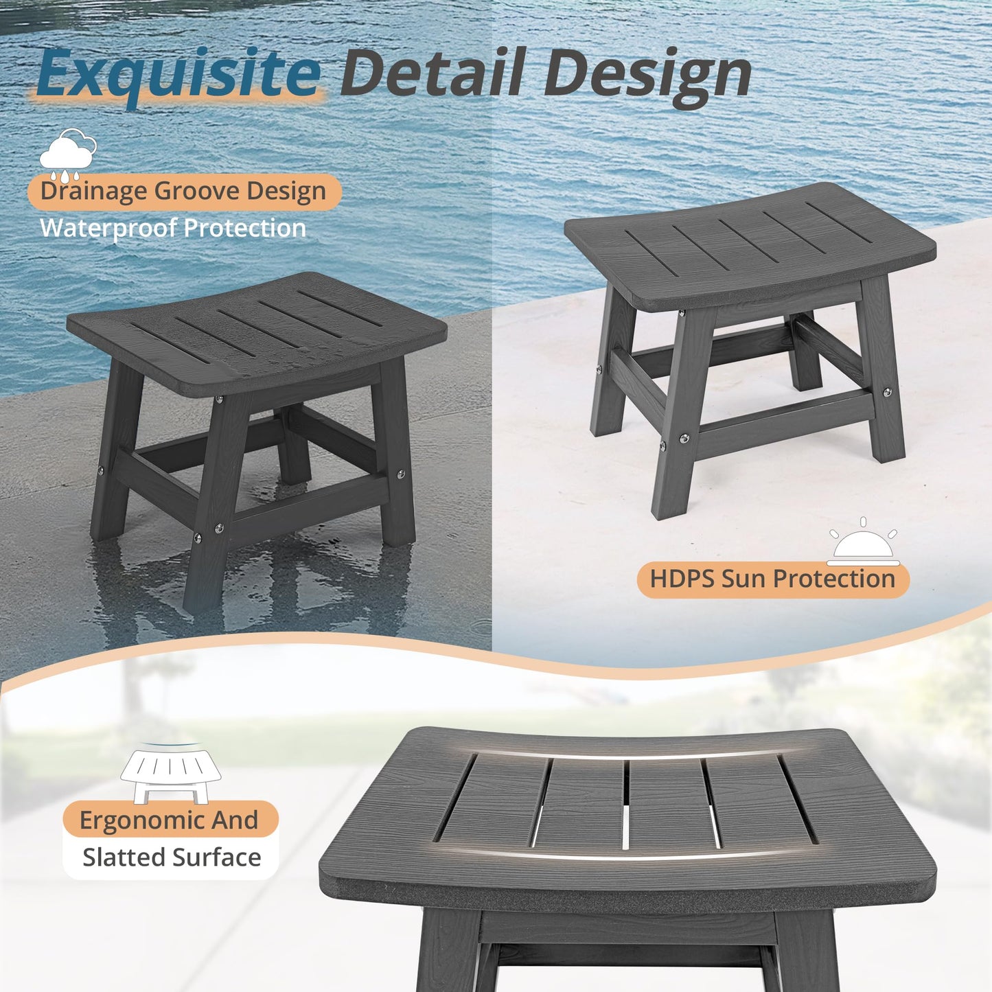 LUE BONA Outdoor Adirondack Ottomans, Footrest Footstool, Outdoor Foot Rest for Patio, HDPS All Weather Waterproof Footrest Footstool for Adirondack Chair, （Dark Gray，1）