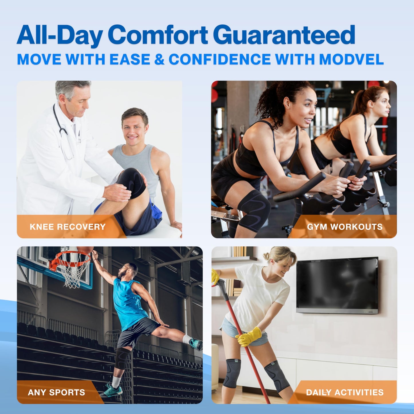 MODVEL Compression Knee Braces for Men & Women - XS to XXX-L Pair of Knee Braces for Knee Pain, Support Sleeve, Workout Sports Knee Braces for Meniscus Tear, ACL & Arthritis Pain Relief