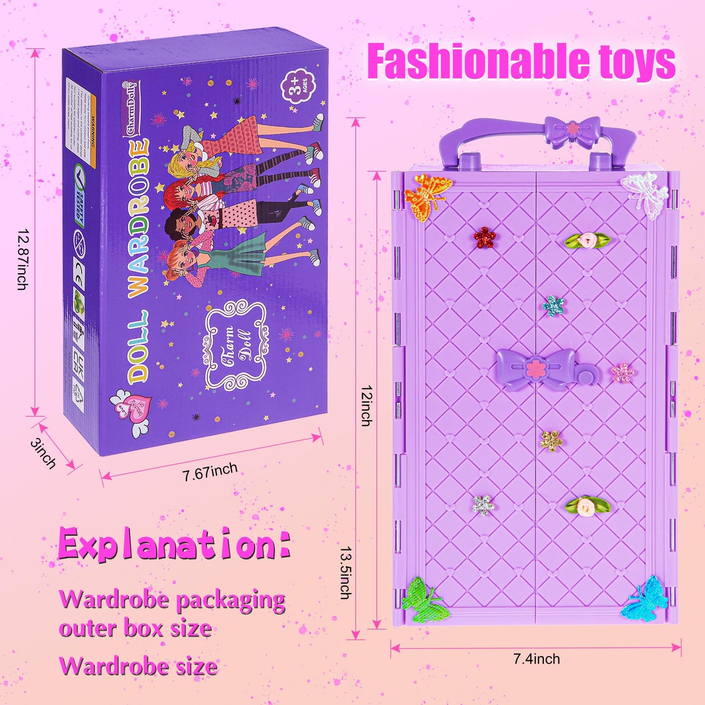 Doll and Accessories Doll with Closet Including-one 11.5 inch Girl Doll, 9 Looks, Rack Dress Shoes Hangers Necklace and Other Accessories