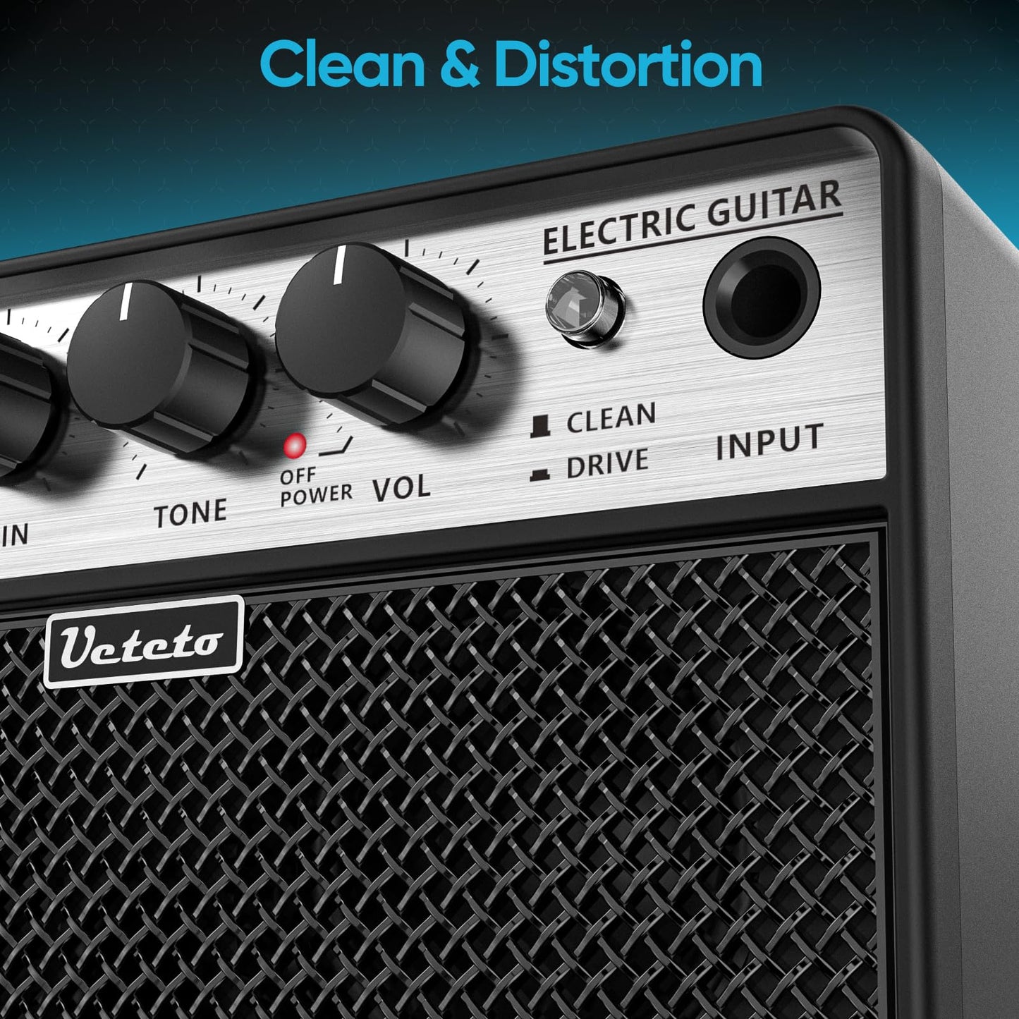 Ueteto 10W Mini Guitar Amp, Portable and Rechargeable Electric Guitar Practice Amplifier with Clean and Drive Channels