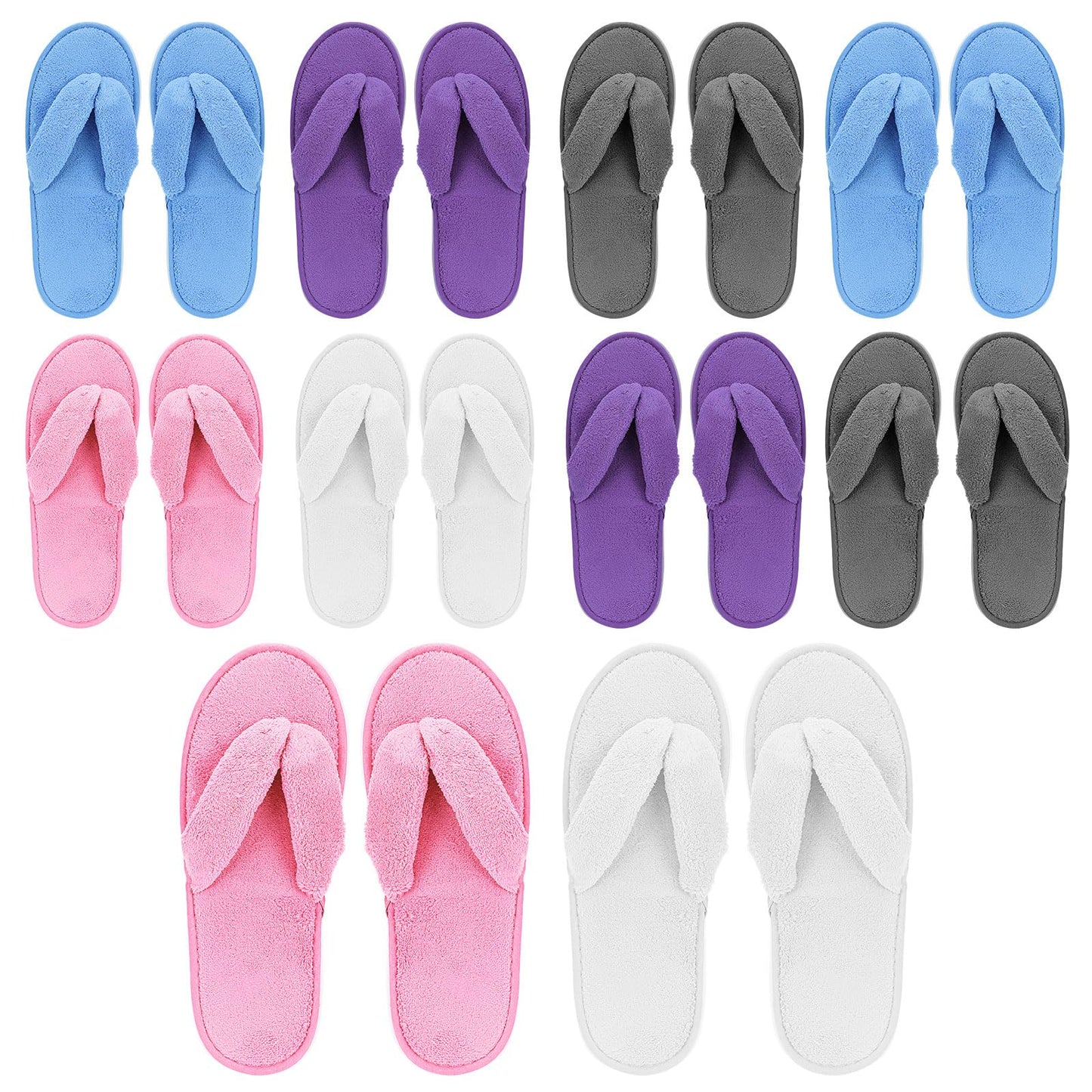 10 Pairs Flip Flop Spa Slippers, Coral Fleece Thong Slipper Open Toe House Slippers for House Guest Hotel Travel