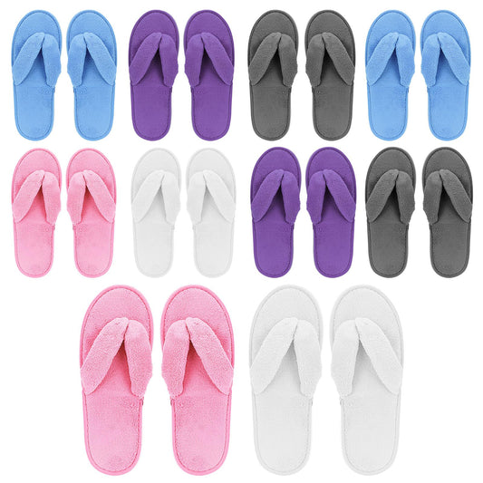 10 Pairs Flip Flop Spa Slippers, Coral Fleece Thong Slipper Open Toe House Slippers for House Guest Hotel Travel