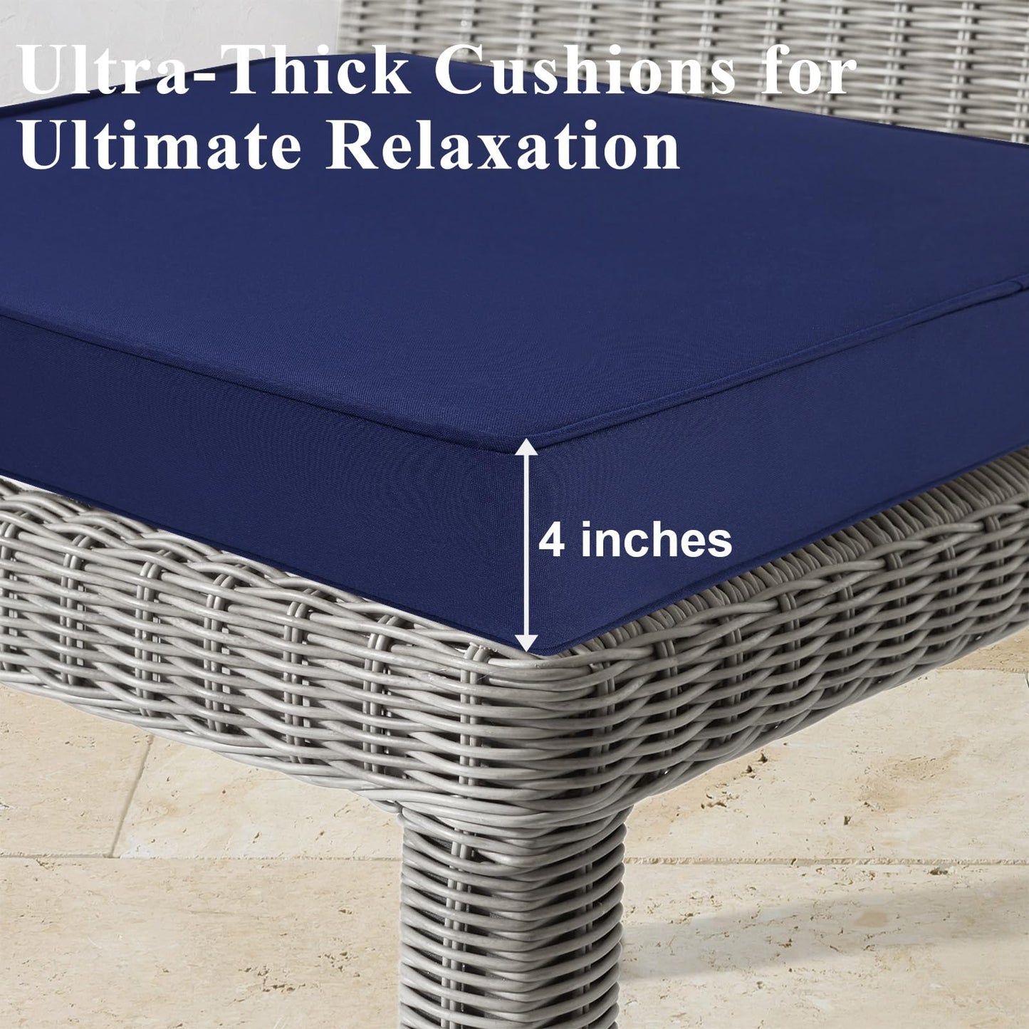 MJIAIDEA Outdoor Chair Cushions Set of 2 for Patio Furniture 19x19x4 Inch Waterproof Patio Chair Cushion 3 Year Color Fastness Square Elastic Foam Garden Couch Pads with Ties and Handle,Blue