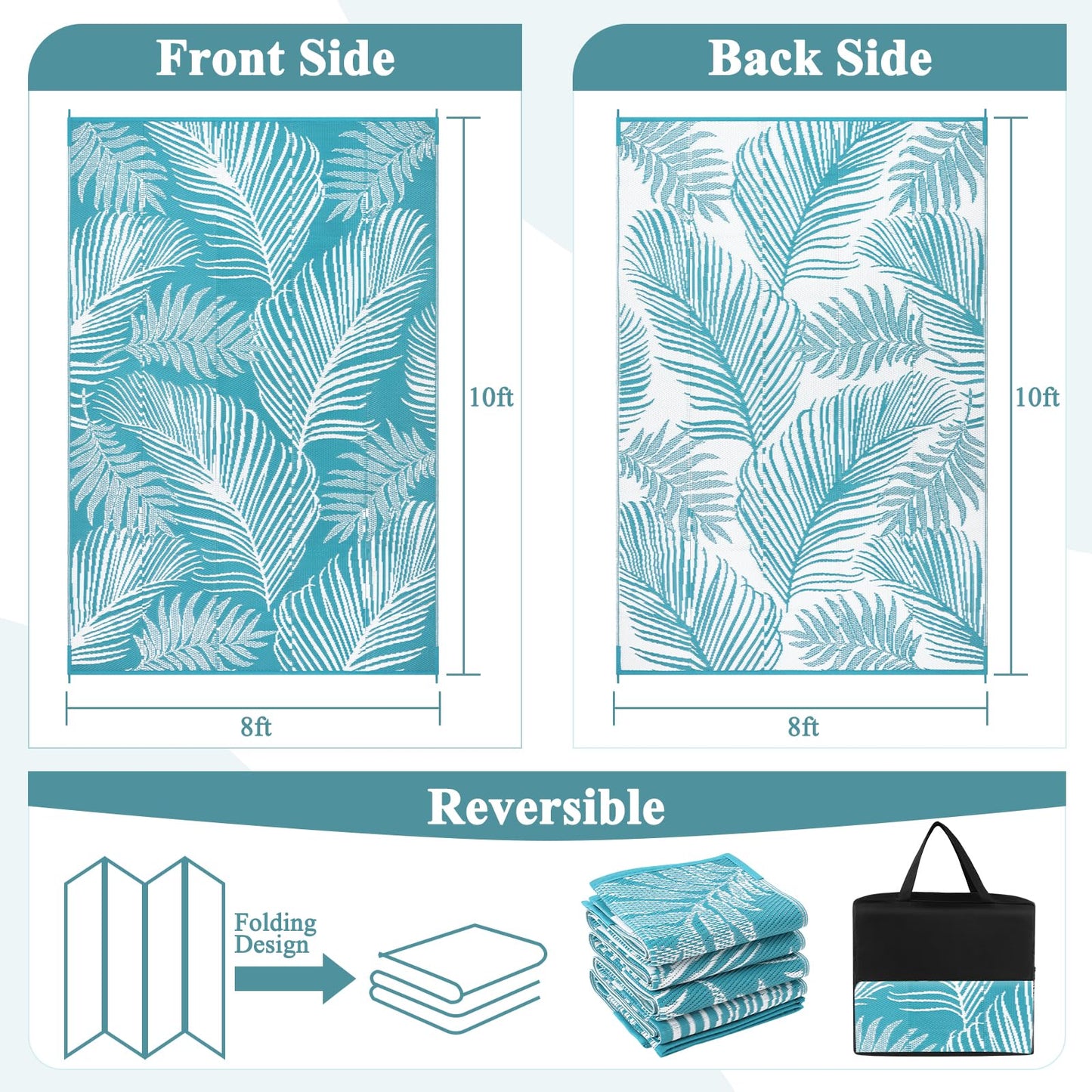 Pauwer Waterproof Outdoor Rug 8x10, Reversible Plastic Straw Patio Camping Rug, Indoor Outdoor RV Mat Carpet for Deck, Camper, Porch, Balcony, Backyard, Picnic
