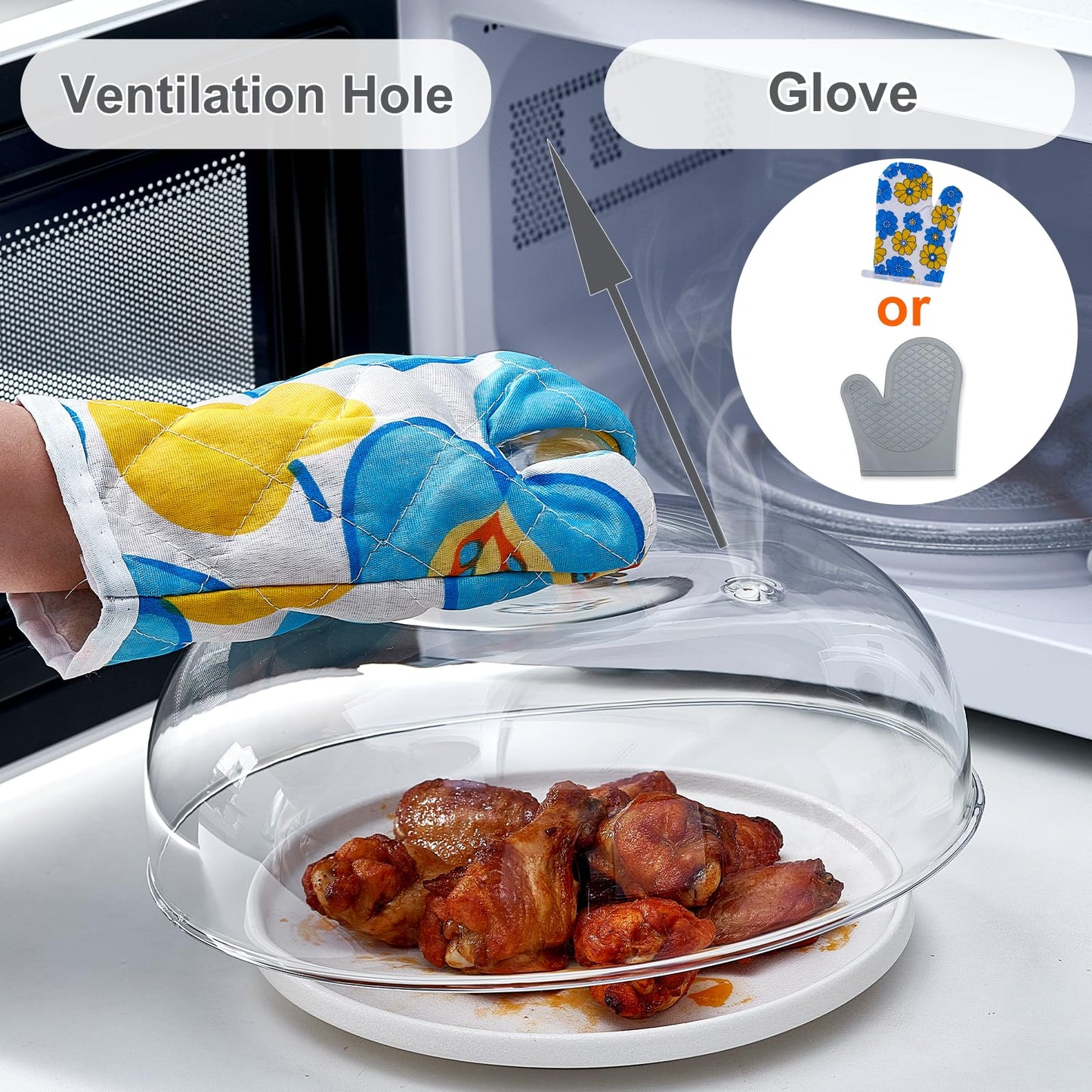 10 Inch Borosilicate Glass Microwave Splatter Cover for Food, All Glass Tall Splatter Guard Microwave Plate Light Serving Dish Covers Lid with Handle for Heating Food
