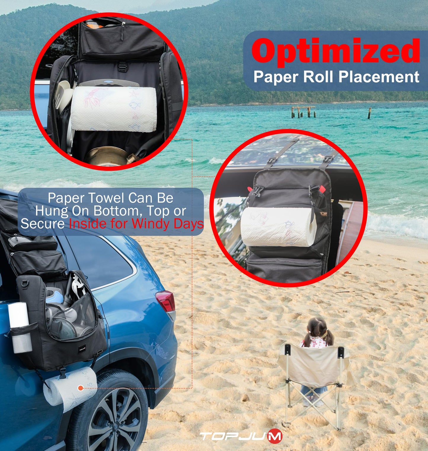 TOPJUM Camp Kitchen Organizer, Cooking Tools Storage Caddy Bag, Multi-Pockets, Paper Towel Holder, Portable Hanging Kitchen Caddy for Camping Utensils, Cookware & BBQ Essentials, Bag Only