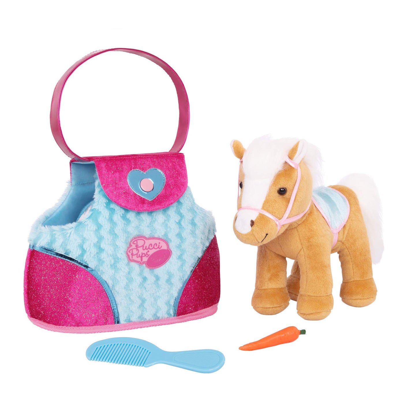 Pucci Pups – Plush Horse – Dog Carrier – Heart & Stripes Bag & Pony – Comb & Purse – Stuffed Animal – 2+ Years