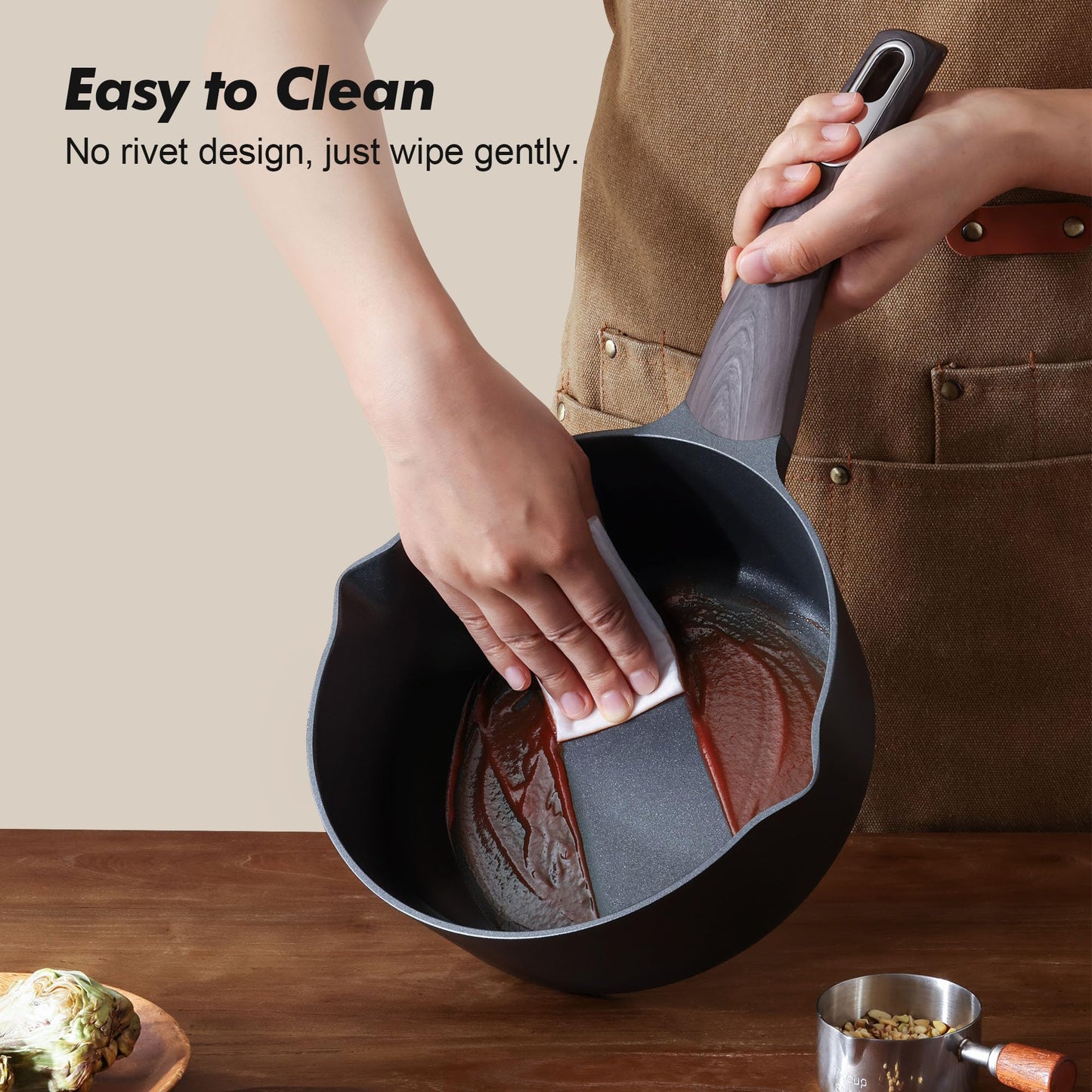 SENSARTE Nonstick Sauce Pan with Lid, 3.0 Quart Saucepan with Double Spout, Multipurpose Large Cooking Pot, Non Toxic Kitchen Sauce Pot, Non Stick Saucier Pan, Induction Comptable, PFOA Free