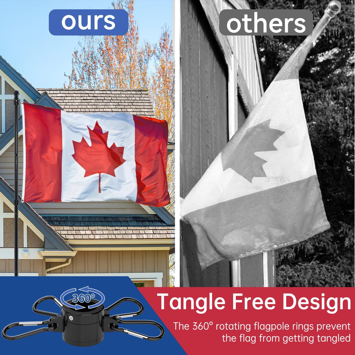 FIASON 8 FT Stainless Steel Tangle Free Flag Pole in Ground with 5 Pronges Base, Flag Poles for Outside House Residential or Commercial Flag Poles Kit(Black, Without Flag)