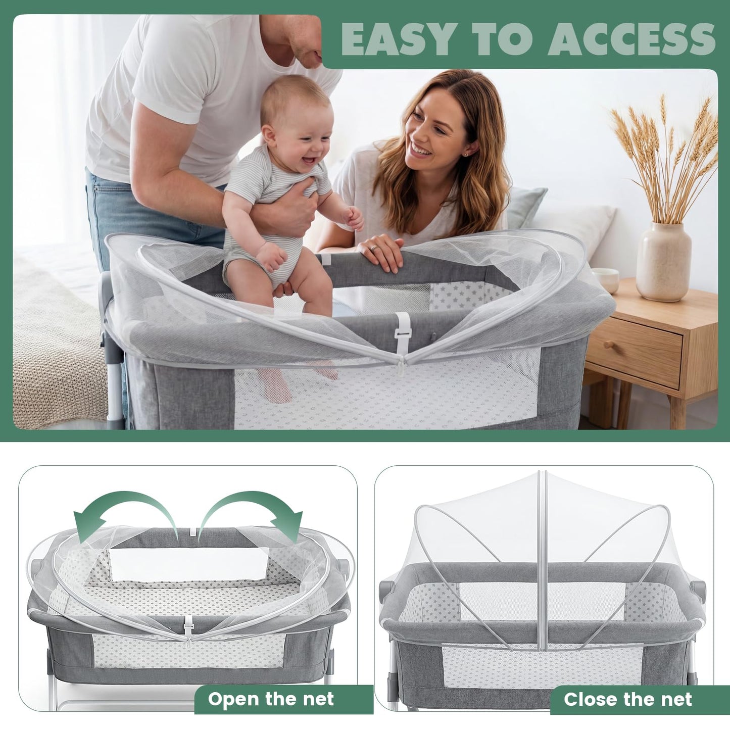Orzbow Bassinet Cover for Cats - Breathable Mosquito Net Cover for Cradles/Travel Cribs/Mini Cribs, Baby Mosquito Net to Keep Pets Out, Baby Bassinet Accessories, Two-Way Self-Locking Zippers, White