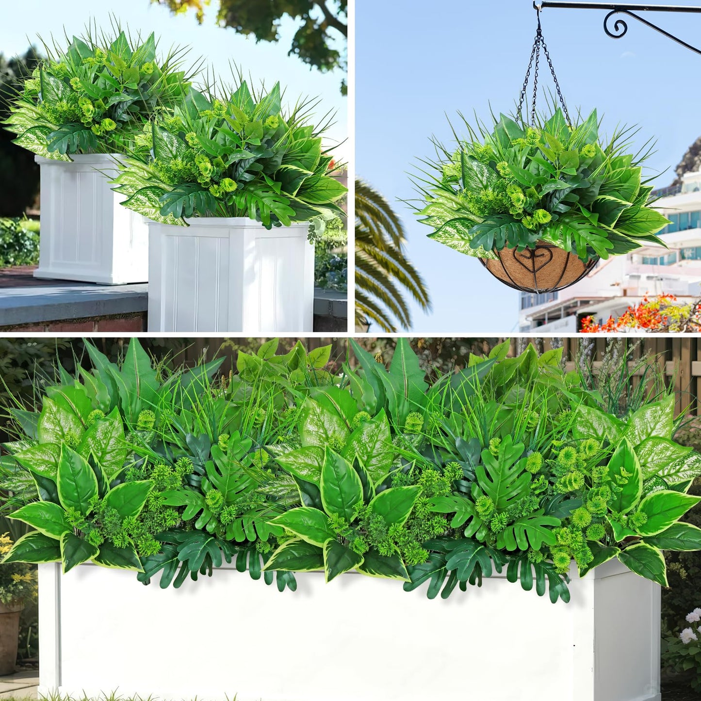 Dremisland 18 Bundles Artificial Plants Outdoor UV Resistant Faux Plants Artificial Boxwood Onion Plastic Greenery Stems Fake Shrubs for Porch Planter Window Box Patio Garden Home Decoration