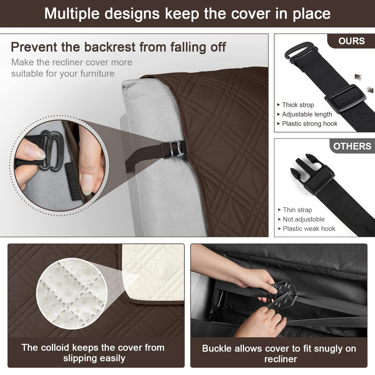 TAOCOCO 100% Waterproof Recliner Chair Cover, Non Slip Recliner Covers for Recliner Chair with Pocket, Washable Reclining Chair Cover Furniture Protector for Kids, Pets(Recliner Chair, Chocolate)
