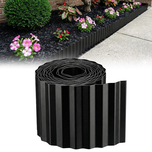 20FT Garden Corrugated Metal Landscape Edging-10'' H Bendable Sturdy Landscape Lawn Edging -Garden Metal Edging Border for Raised Flower Bed Tree Surrounds-Black. (10inch*20FT)