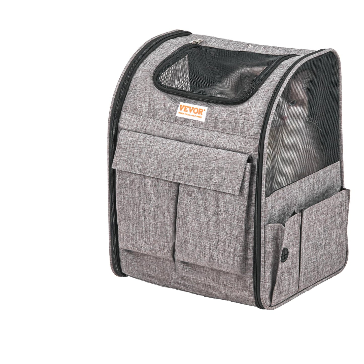 VEVOR Cat Carrier with Wheels, Rolling Pet Carrier with Telescopic Handle and Shoulder Strap, Dog Carrier with Wheels for Pets Under 18 lbs, with 1 Folding Bowl, Grey