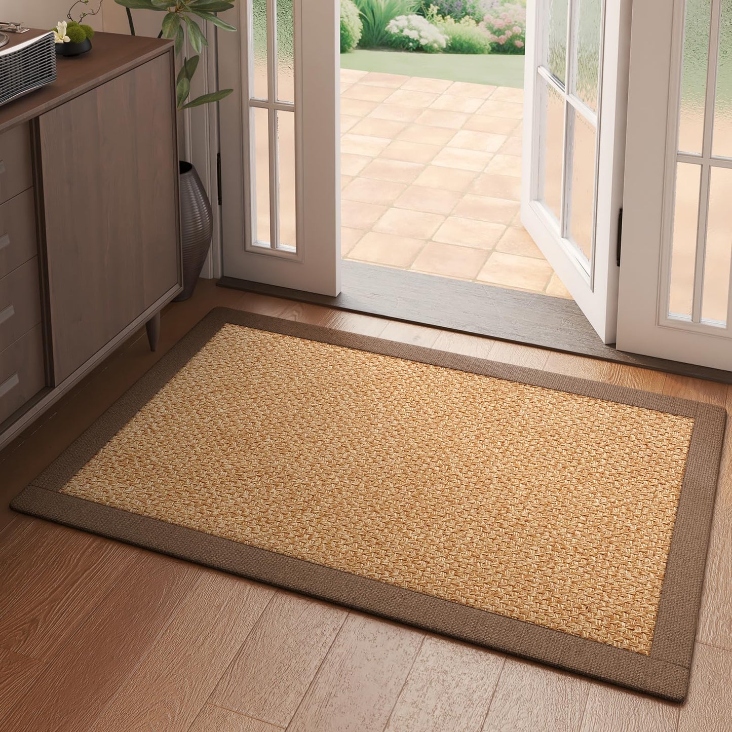 YDKGL Front Door Mat 2'x3', Jute Like Non-Slip Indoor Mat Entrance, Woven Washable Doormat for Front Indoor Entryway, Brown