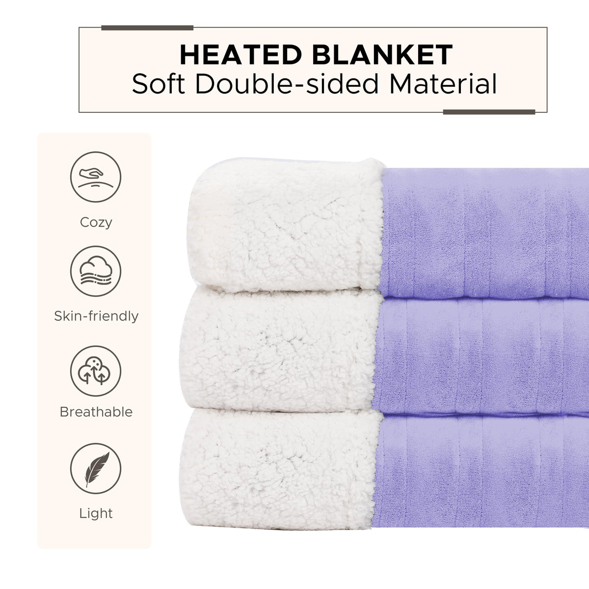 Full Size Electric Heated Blanket 72"x84", 4 Heat Modes,10H Auto Off,Soft Microplush & Sherpa Fabric,Overheat Protection,No Central Heating,Dual Bed Sofa Use,Washable,Winter Gift,Light Purple