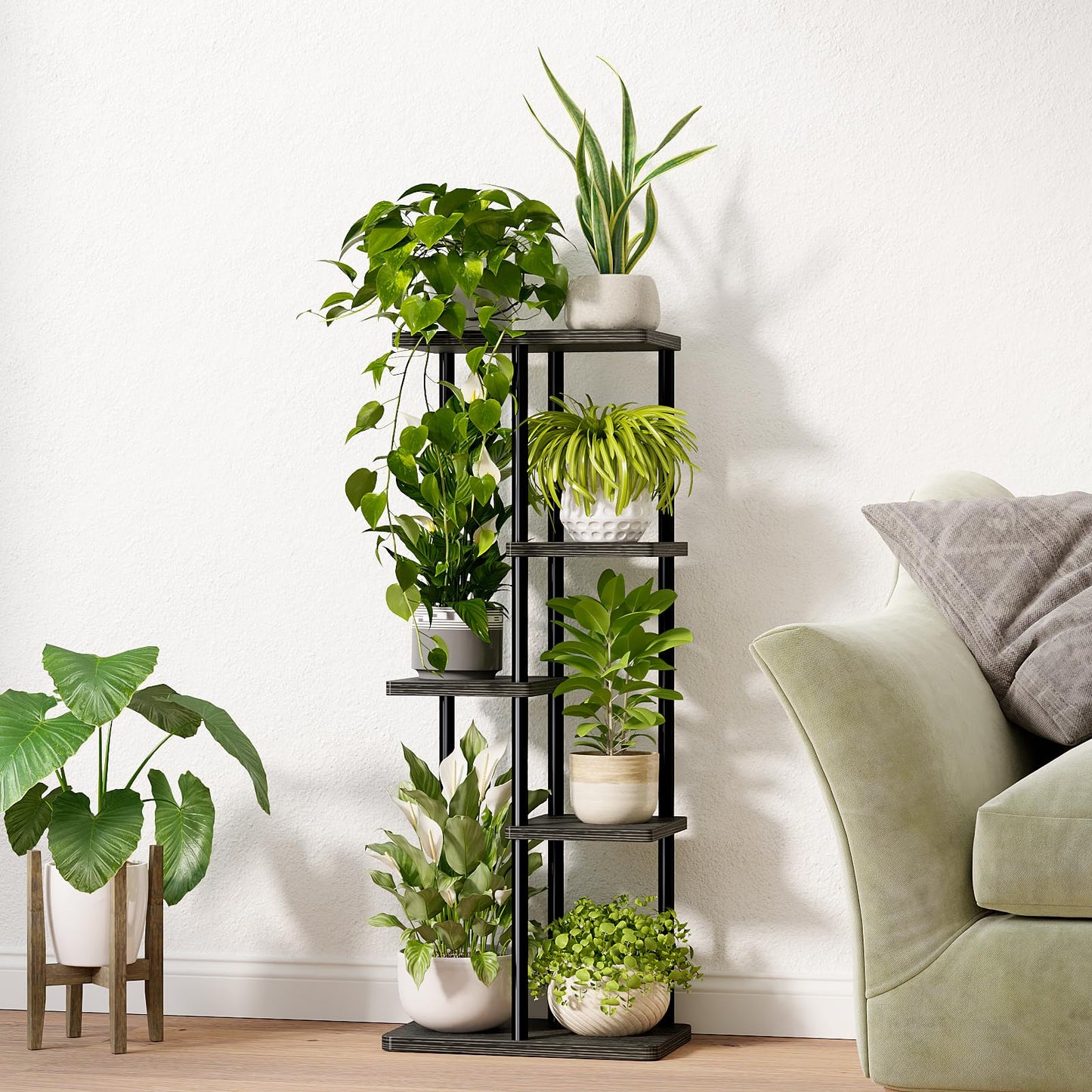 Bamworld Corner Plant Stand Indoor 5 Tier Metal Plant Shelf Black Plant Stands for Multiple Plants Small Plants Pots Flower Stand Pot Holder for Patio Garden Corner Balcony Living Room Narrow