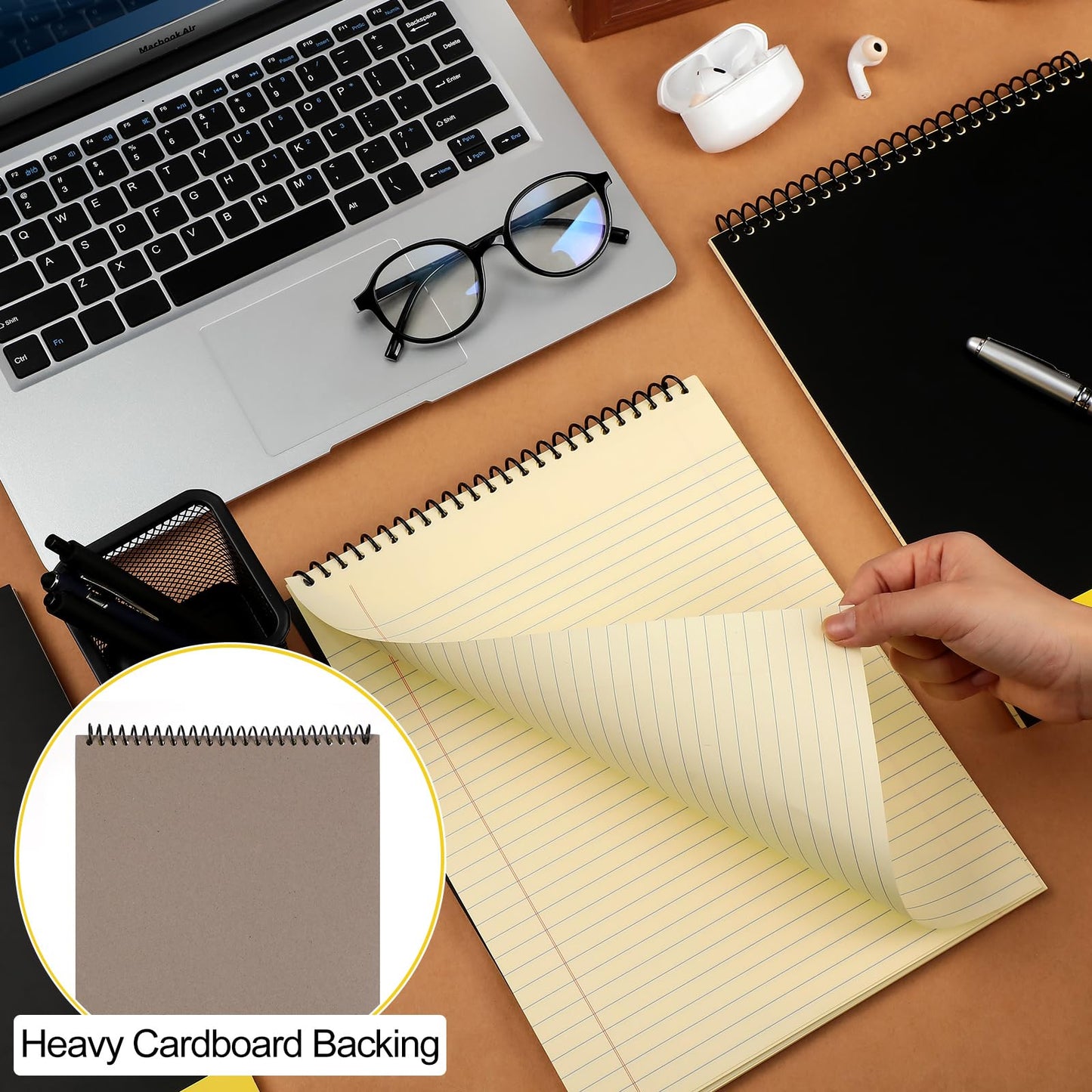 Resurhang 6 Pcs Legal Pad Top Spiral Bound Notebook 70 Sheets Double Sided College Ruled Paper Notepad Memo Steno Pad with Stiff Cover for Business College(8.5 x 11 Inches,No Holes,Yellow)
